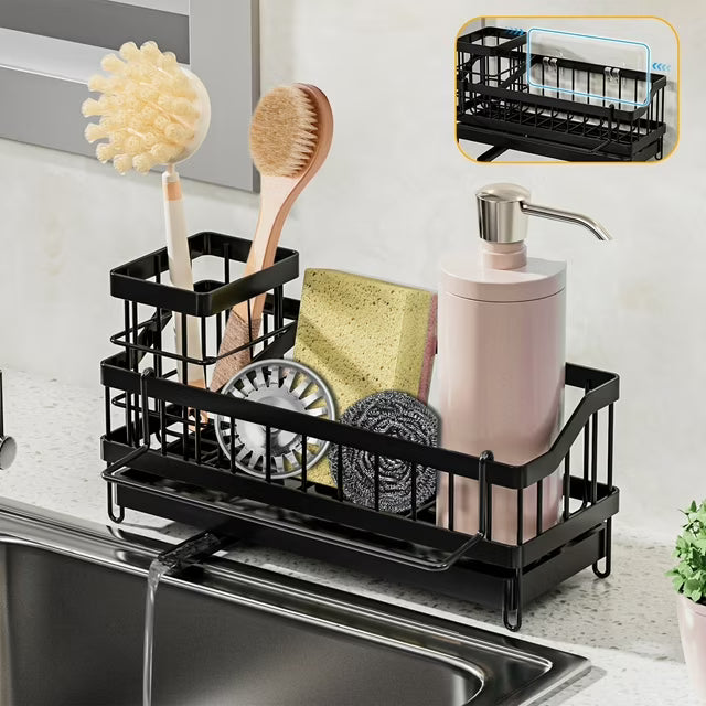 LunaLulinlk Sponge Holder for Kitchen Sink, 360°Self Drain Kitchen Sponge Caddy Organizer with Removable Dishcloth Rack