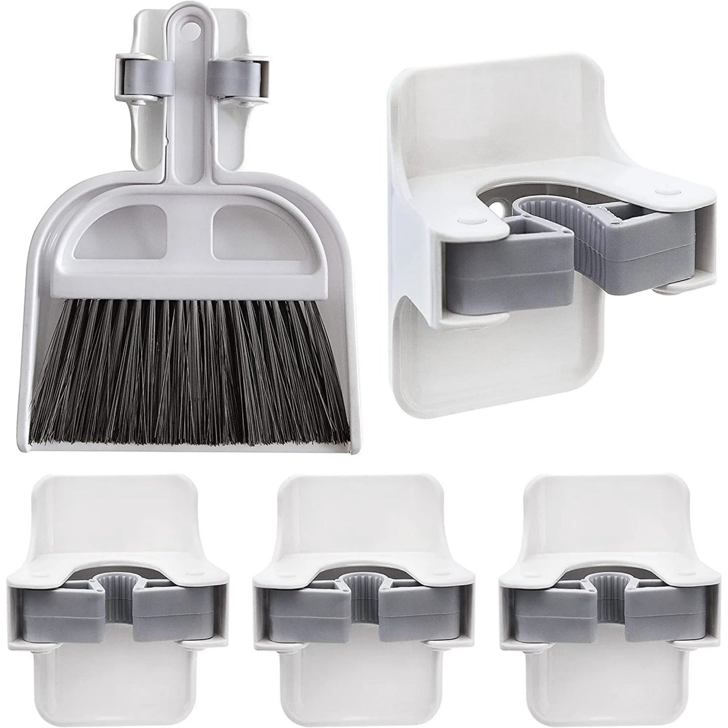 LunaLulinlk Wall Mount Broom Gripper Mop Holders, Broom Hooks Mop Clips Self Adhesive No Drilling , Broom and Dustpan Hanger 4 PCS White
