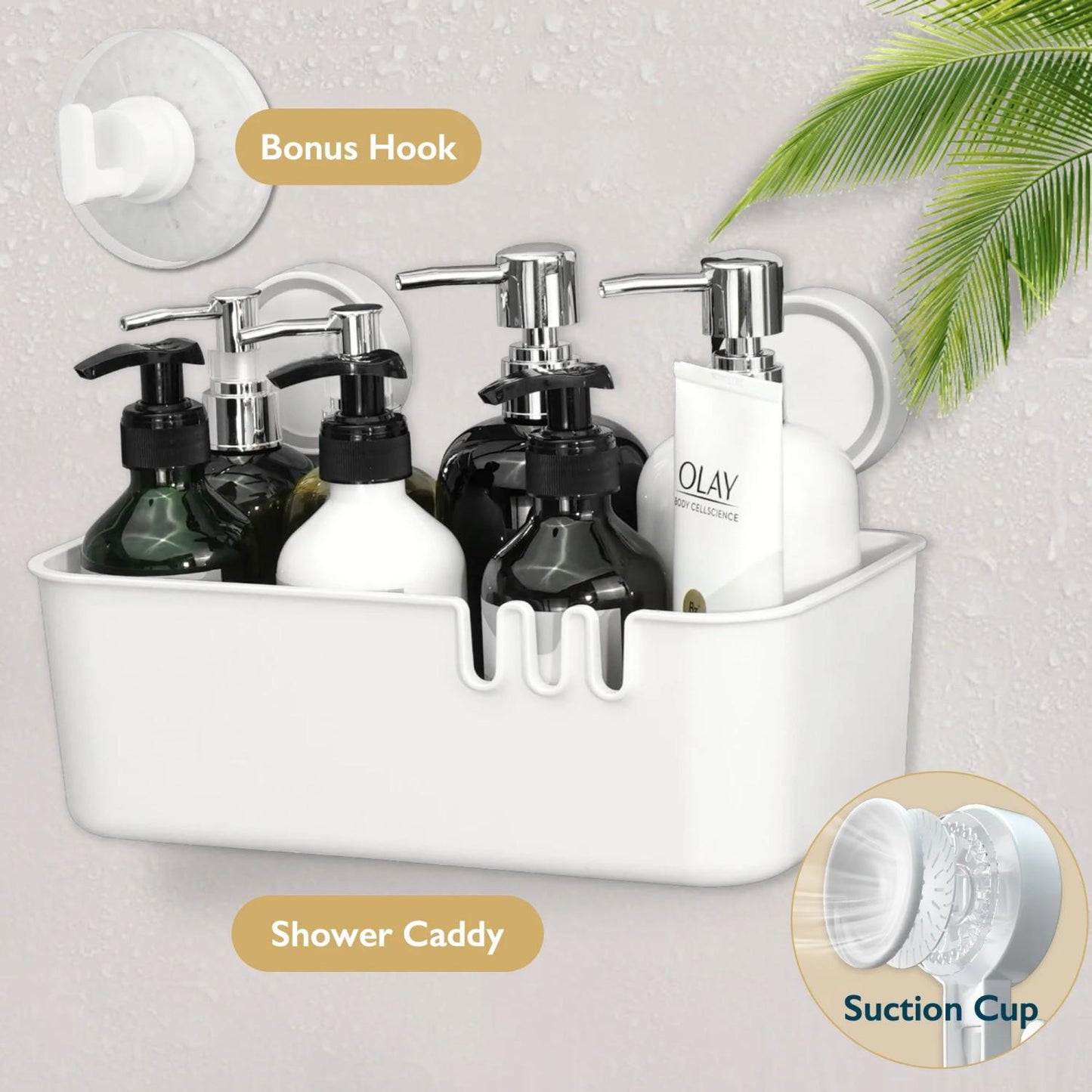 LunaLulinlk Suction Cup Shower Caddy Durable Bathroom Shelf Organizer, Removable Plastic Bathtub Caddy Holds Up to 22 lbs, White