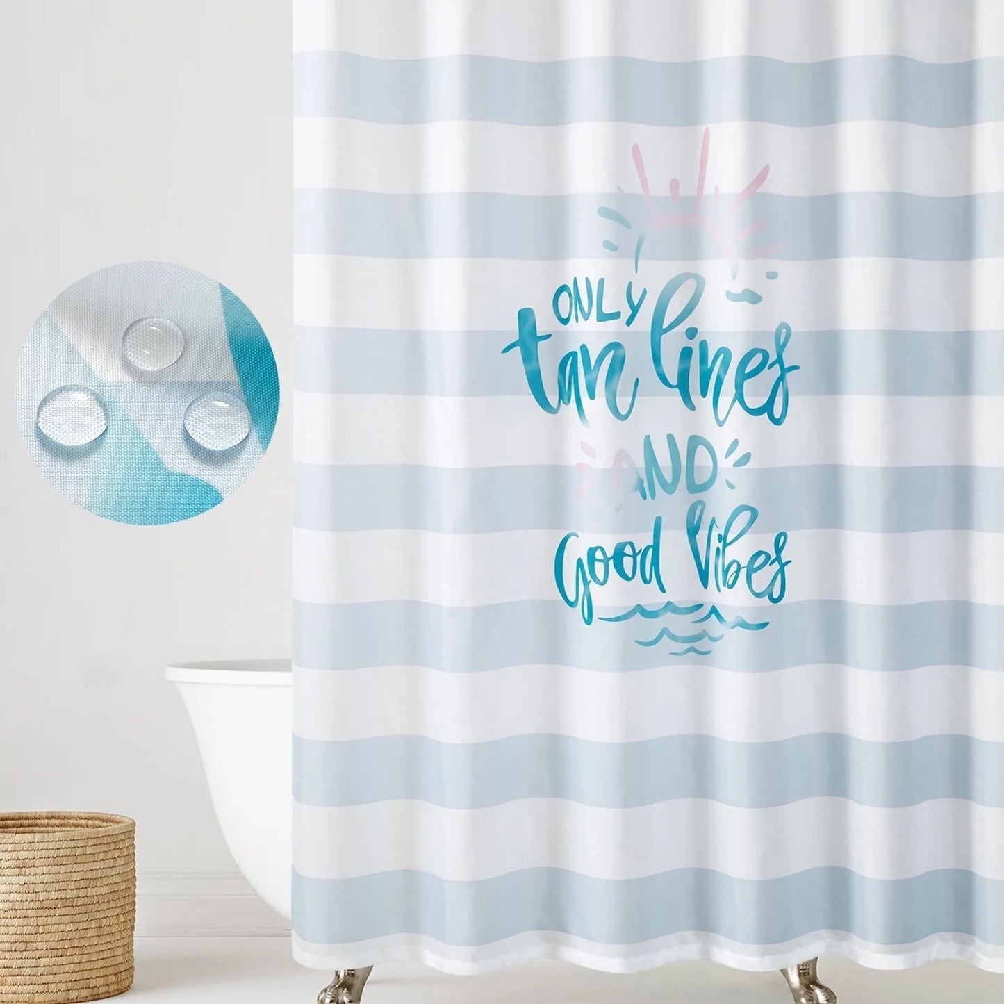 LunaLulinlk Summer Fashion Letter Stripe Home Shower Curtain,Blue
