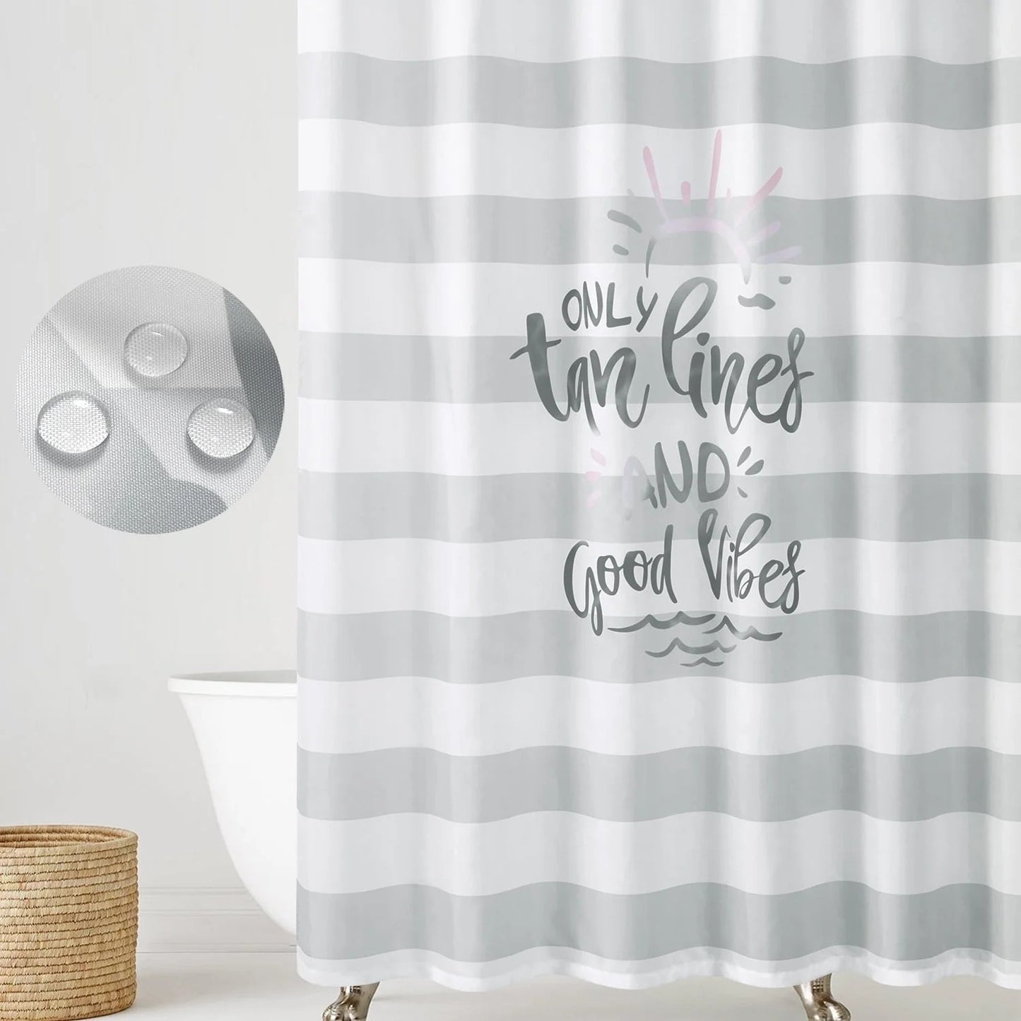 LunaLulinlk Summer Fashion Letter Stripe Home Shower Curtain,Gray