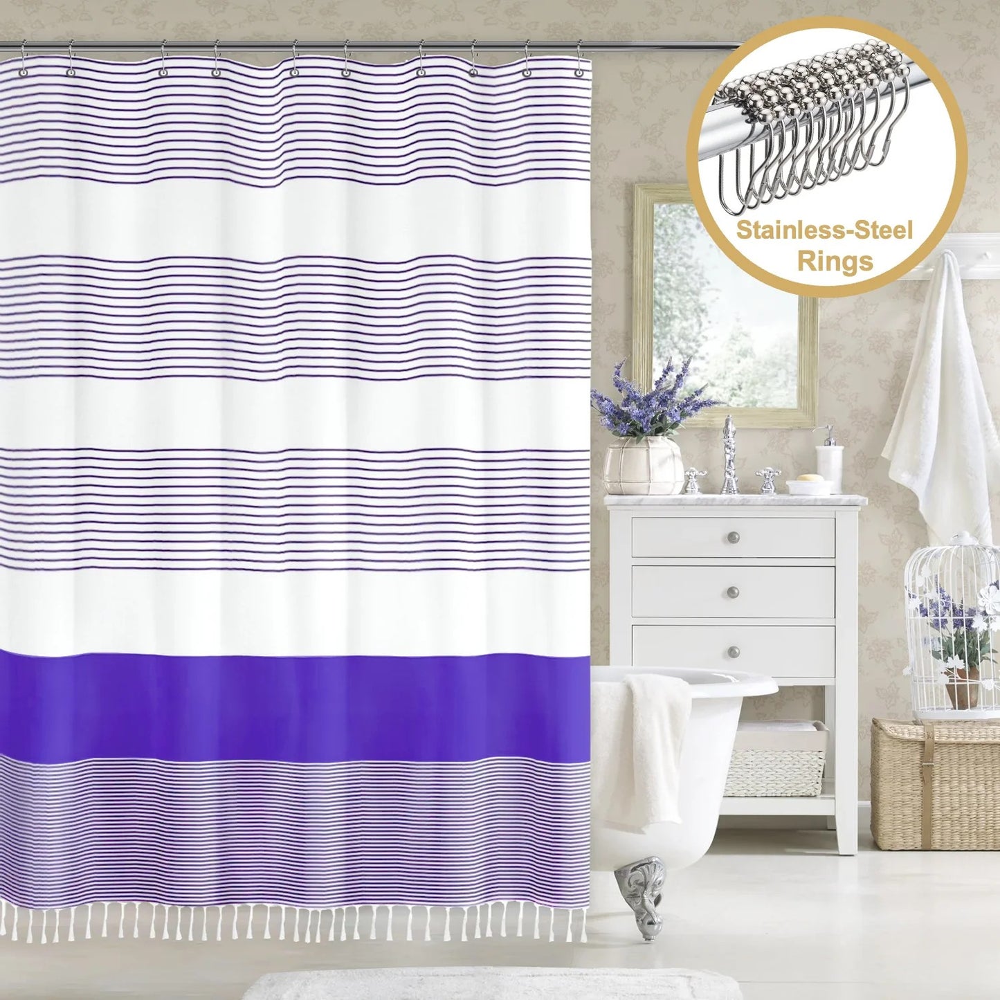 LunaLulinlk Tassel Shower Curtain Set with Hooks