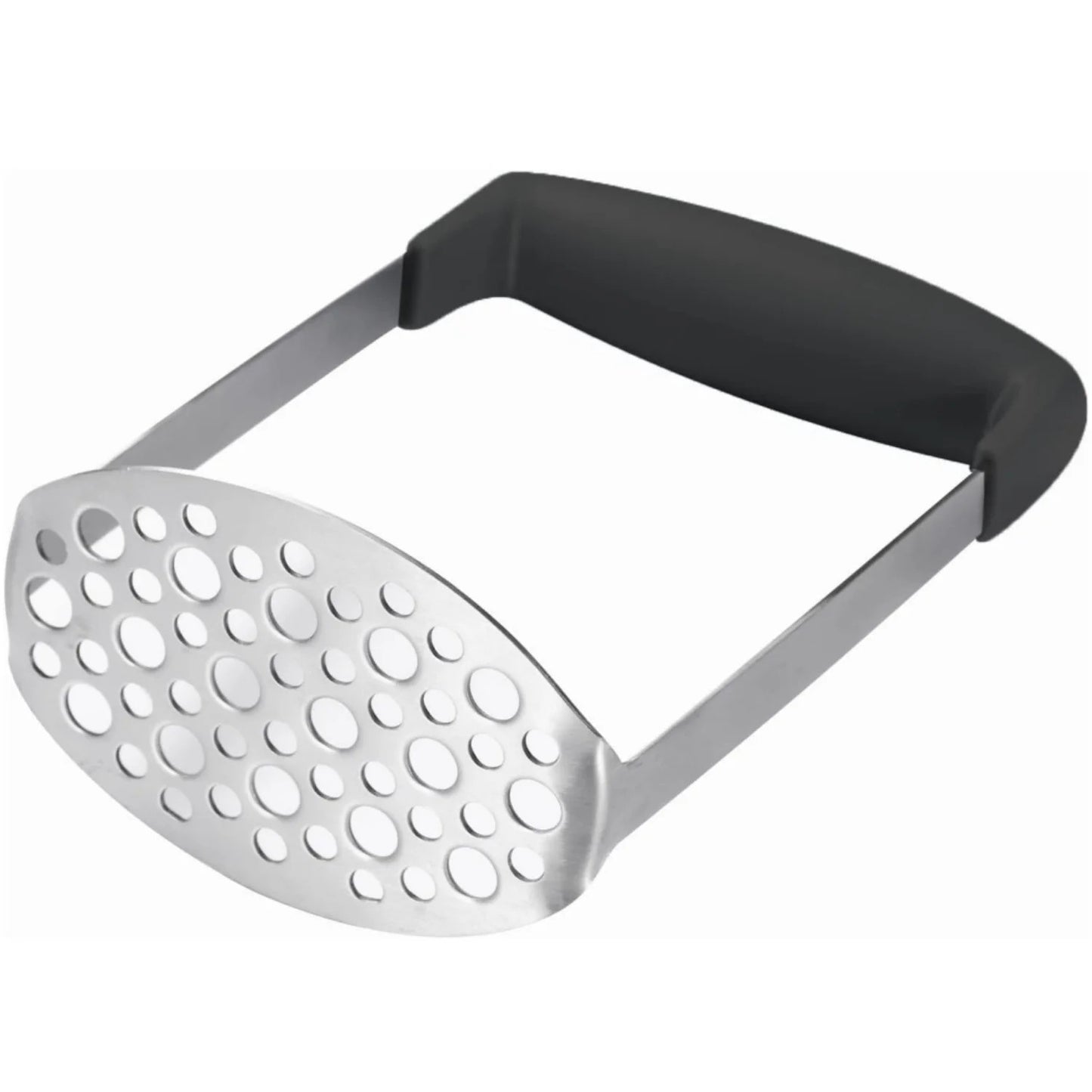 LunaLulinlk Stainless Steel Masher, Broad and Ergonomic Horizontal, Fine Plate for Smooth Mashed Potatoes, Soft Grip and Non-Slip Handle, Black