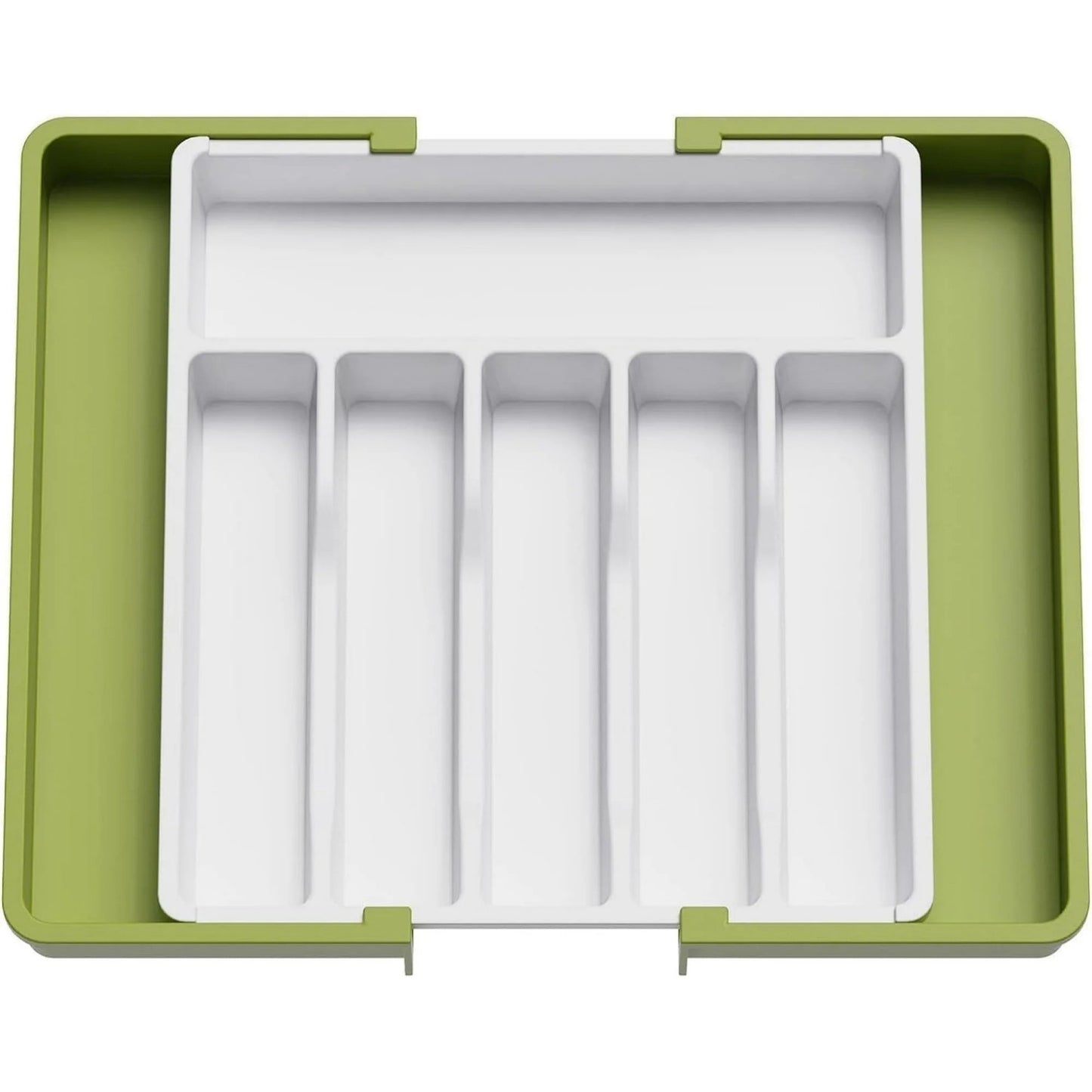 LunaLulinlk Silverware Drawer Organizer Expandable Utensil Tray Adjustable Flatware, Plastic, Green&White