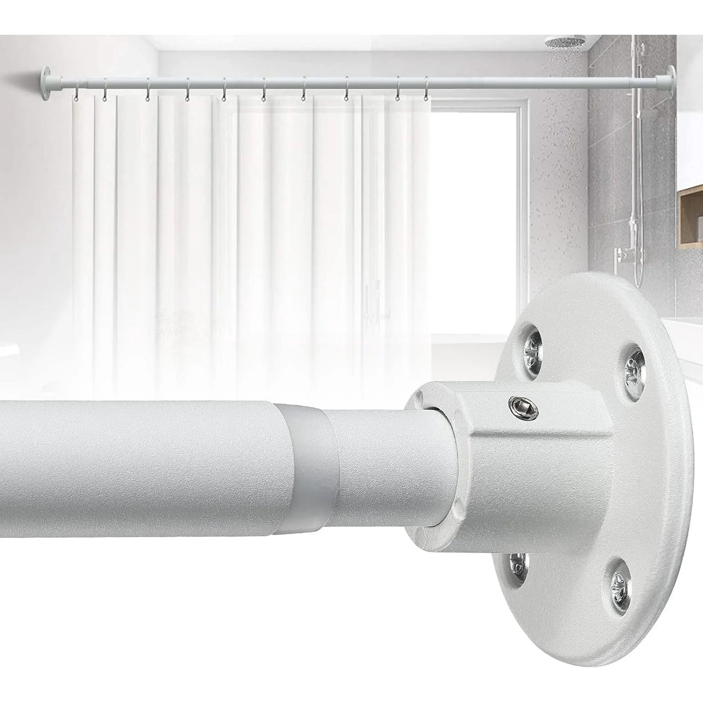 LunaLulinlk Shower Curtain Rod, Adjustable Shower Curtain Rods 29-64 Inches, Heavy Duty White Shower Rods for Bathroom