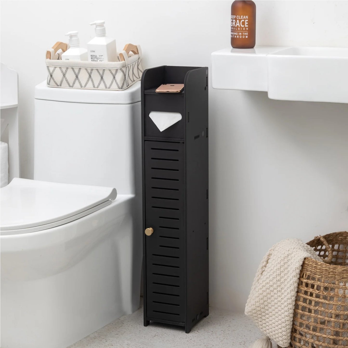 LunaLulinlk Toilet Paper Holder Stand,Small Bathroom Storage Cabinet for Toilet Paper Storage