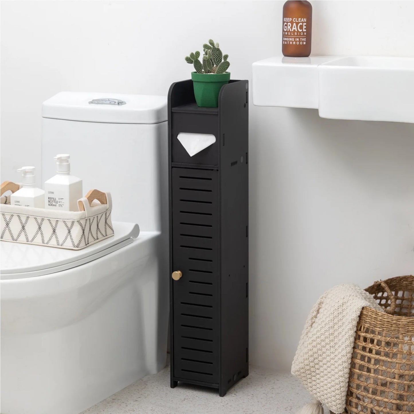 LunaLulinlk Toilet Paper Holder Stand,Small Bathroom Storage Cabinet for Toilet Paper Storage
