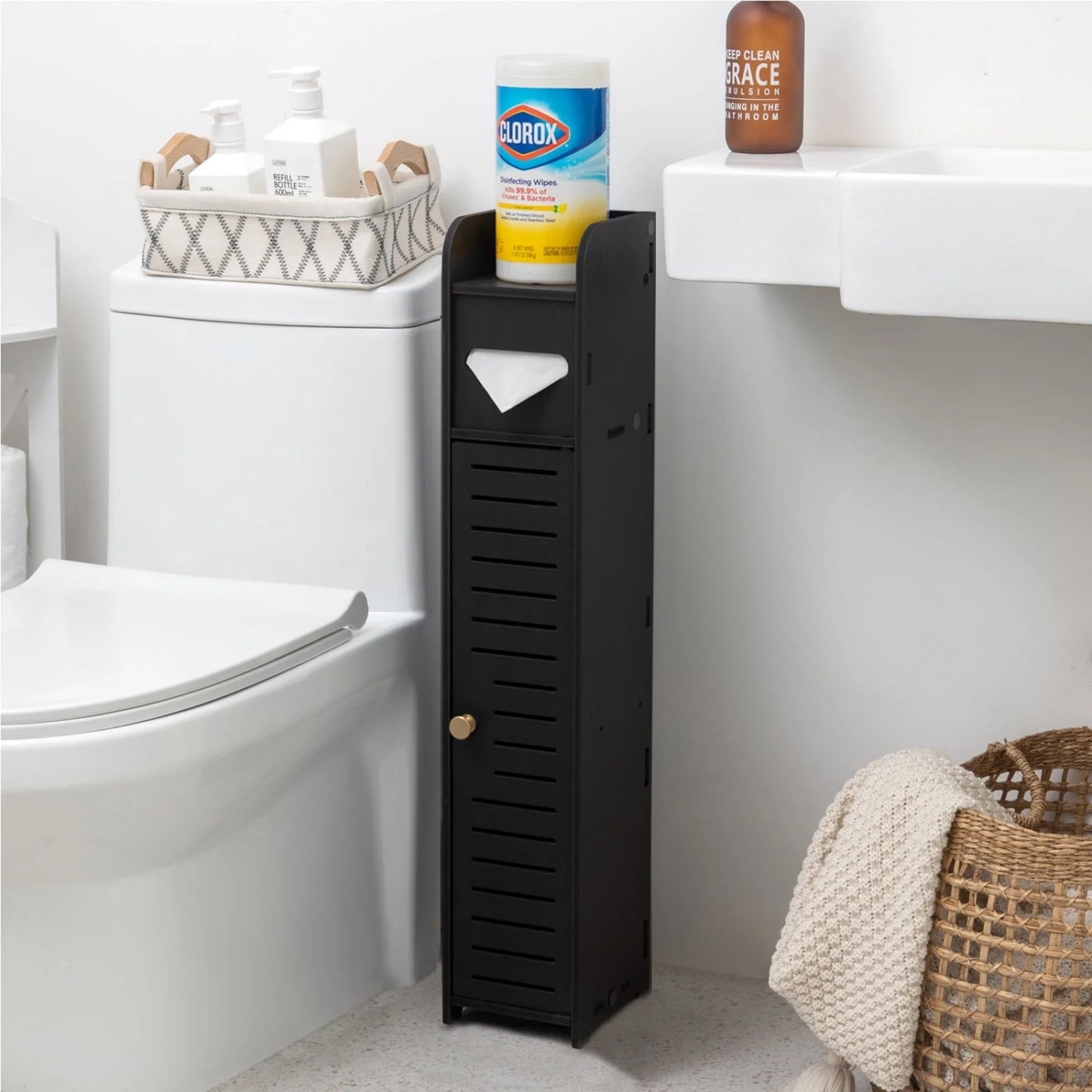 LunaLulinlk Toilet Paper Holder Stand,Small Bathroom Storage Cabinet for Toilet Paper Storage