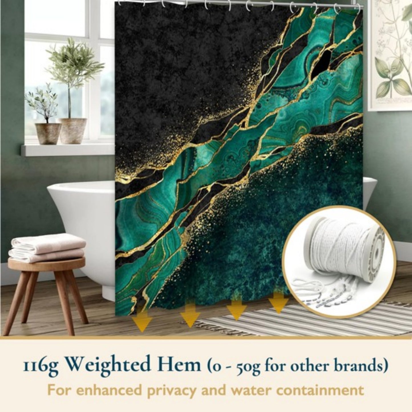 LunaLulinlk Shower Curtain with Hooks – Heavy-Duty Mold/Mildew-Resistant