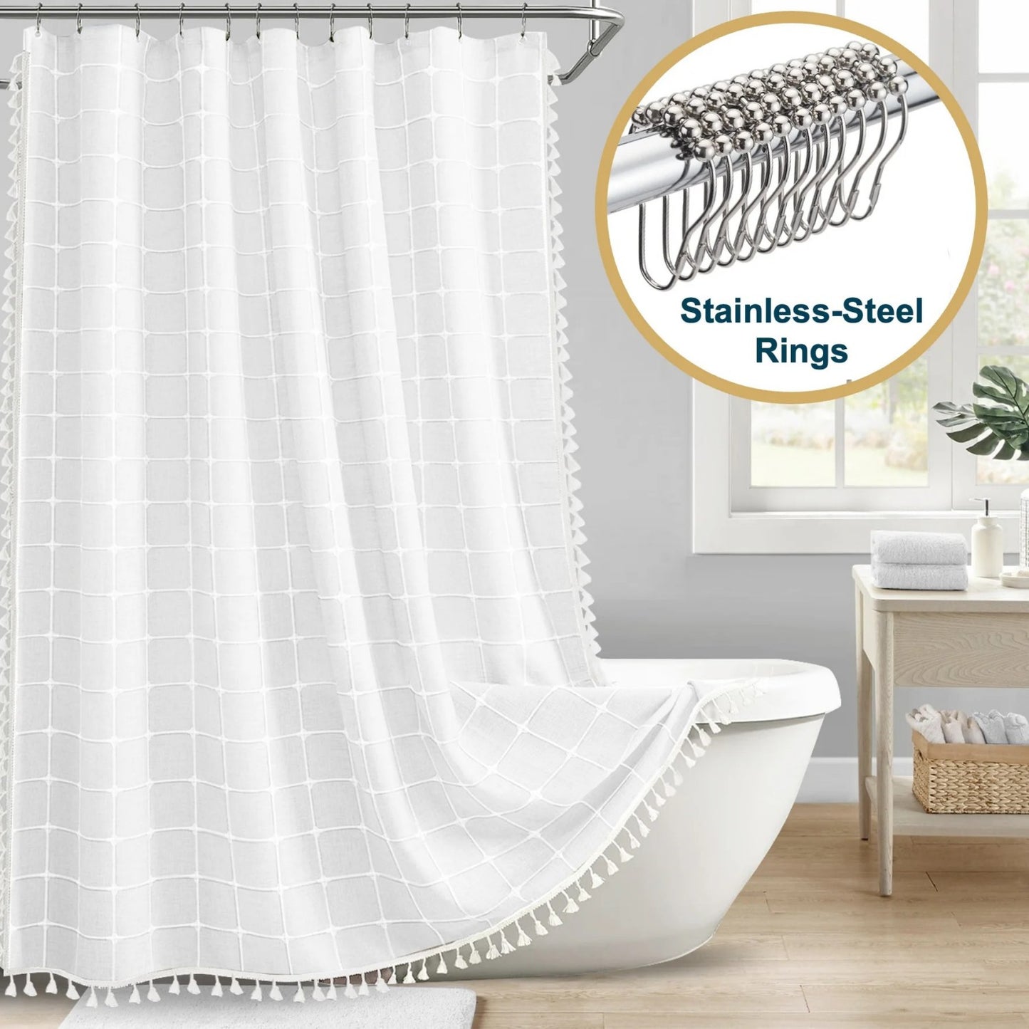 LunaLulinlk Tassel Shower Curtain Set with Hooks