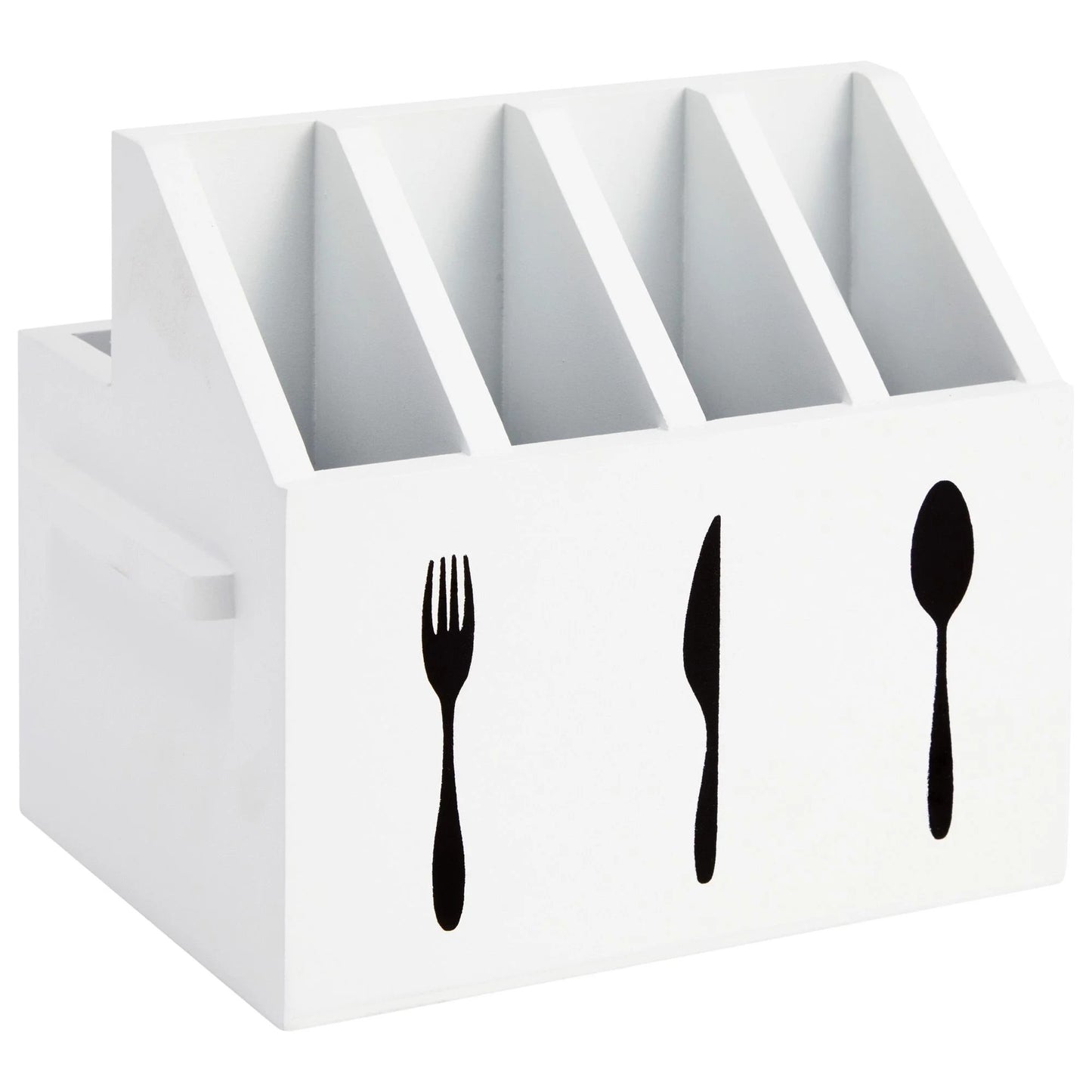 LunaLulinlk Small Wooden Utensil Holder with 5 Slots for Fork, Knife, and Spoons, Silverware Holder, Kitchen Organization (White, 7x5.25x6.5 in)
