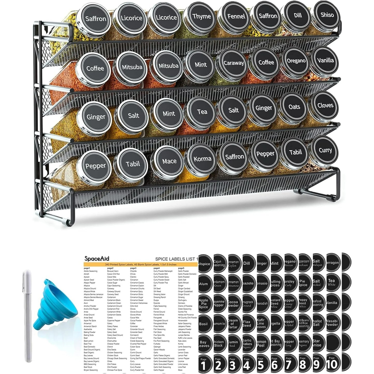 LunaLulinlk Spice Rack Organizer with 36 Jars, 4.4"D x 17.2"W x 10.8"H, Black