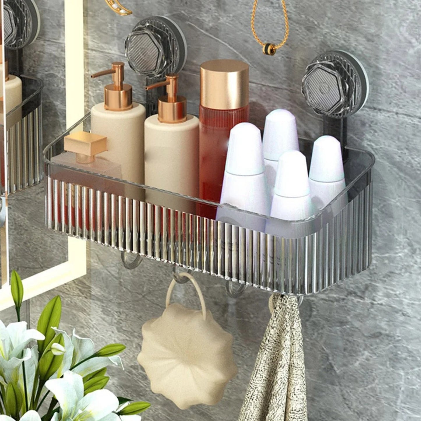 LunaLulinlk Suction Cup Shower Holder, Reusable Bathroom Shelf Holder with Suction Cup, Wall Mounted Shower Shelf Organizer