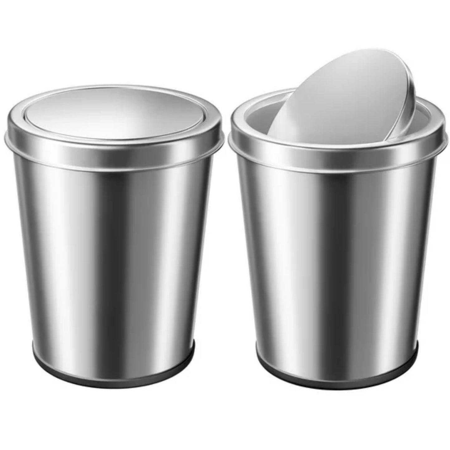 LunaLulinlk Small Trash Can with Swing Lid 1.7 Gallons 2 Pack Stainless Steel Wastebasket with Lid, Cylindrical Garbage Can