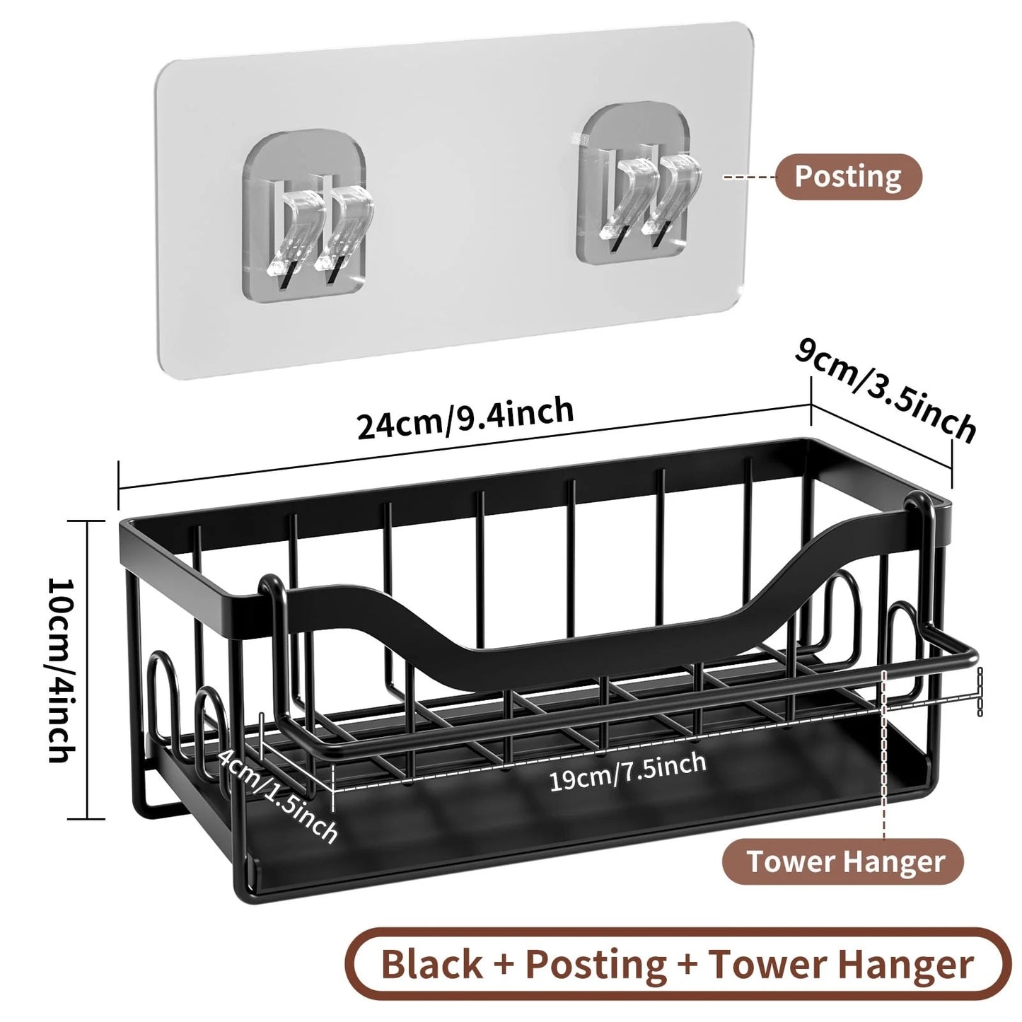 LunaLulinlk Space-Saving Kitchen Sink Rack - Wall-Mounted Dish Cloth & Sponge Holder (Black)