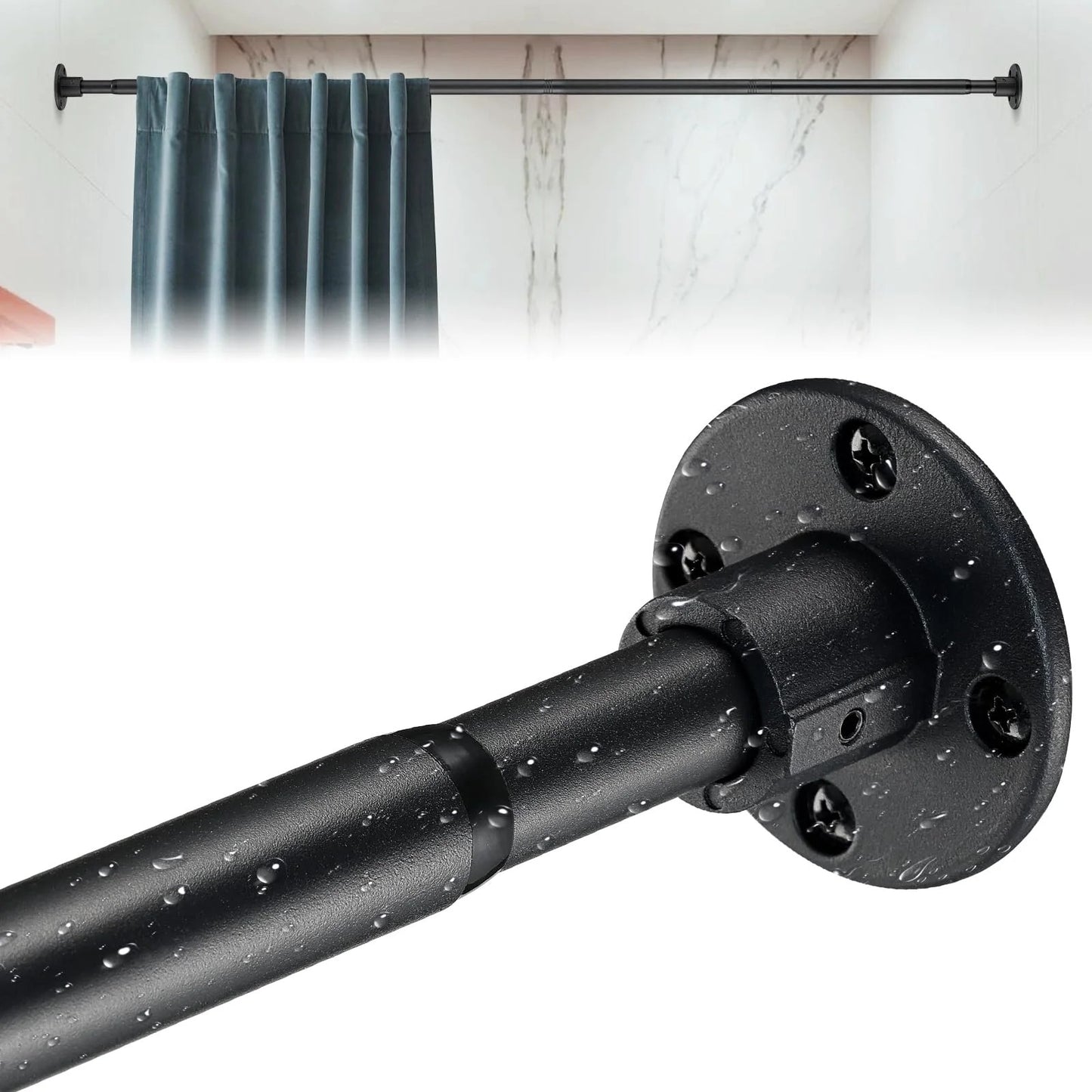 LunaLulinlk Shower Curtain Rod, Adjustable Shower Curtain Rods 29-78'', Heavy Duty Black Shower Rods for Bathroom, Closet, Windows