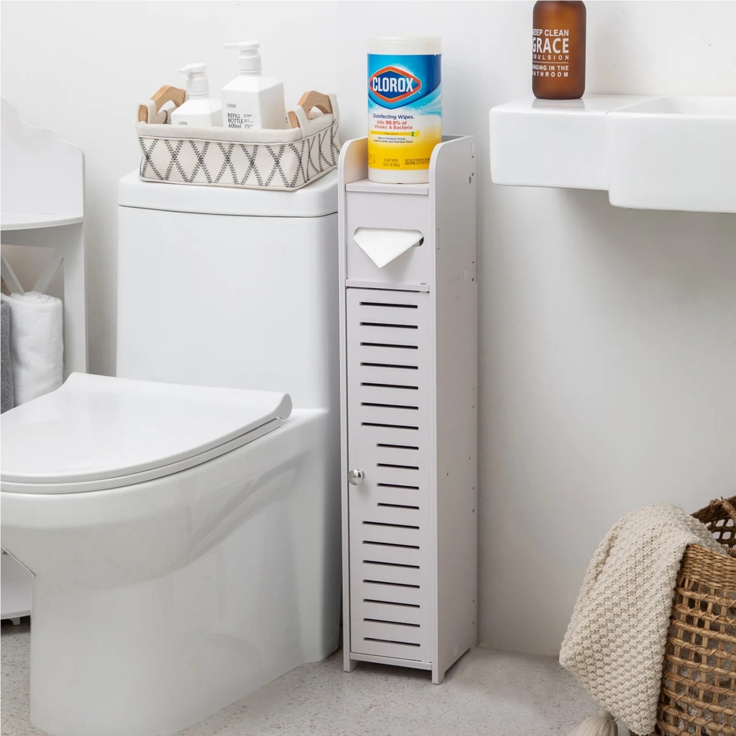 LunaLulinlk Toilet Paper Holder Stand,Small Bathroom Storage Cabinet for Toilet Paper Storage