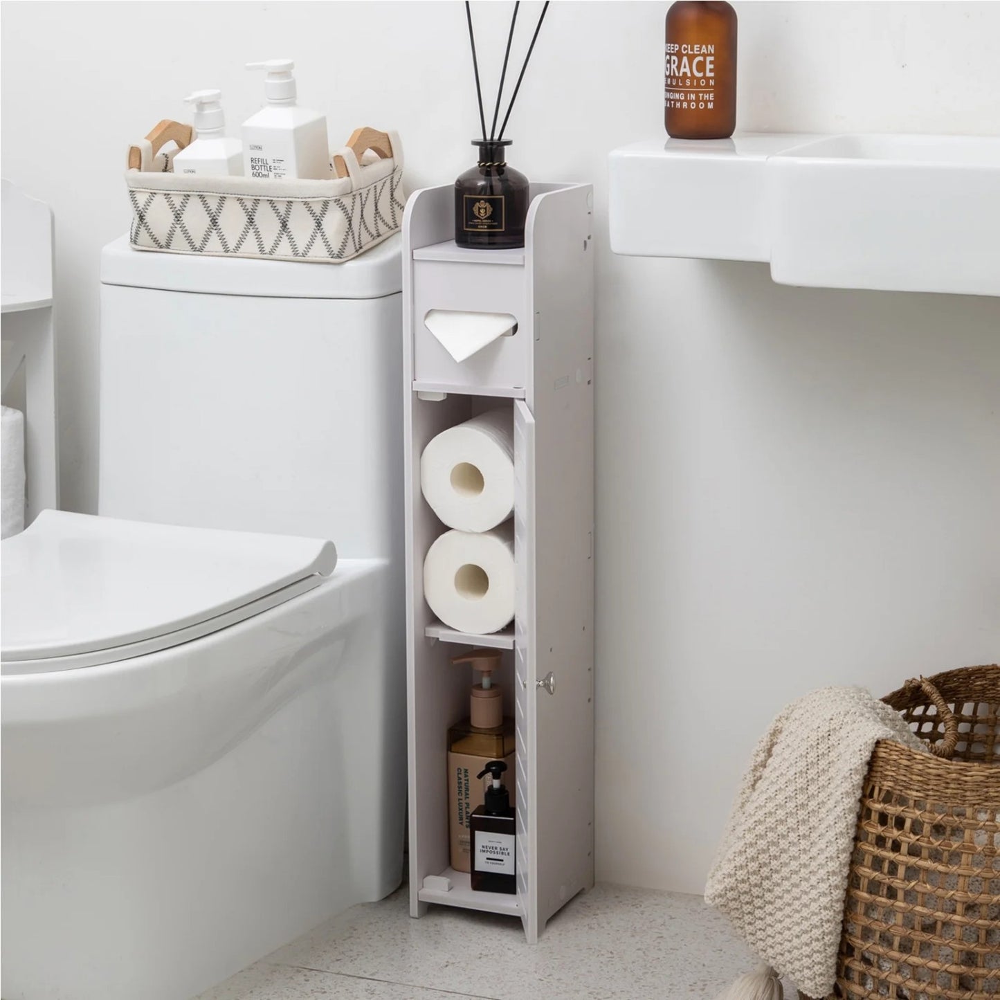 LunaLulinlk Toilet Paper Holder Stand,Small Bathroom Storage Cabinet for Toilet Paper Storage