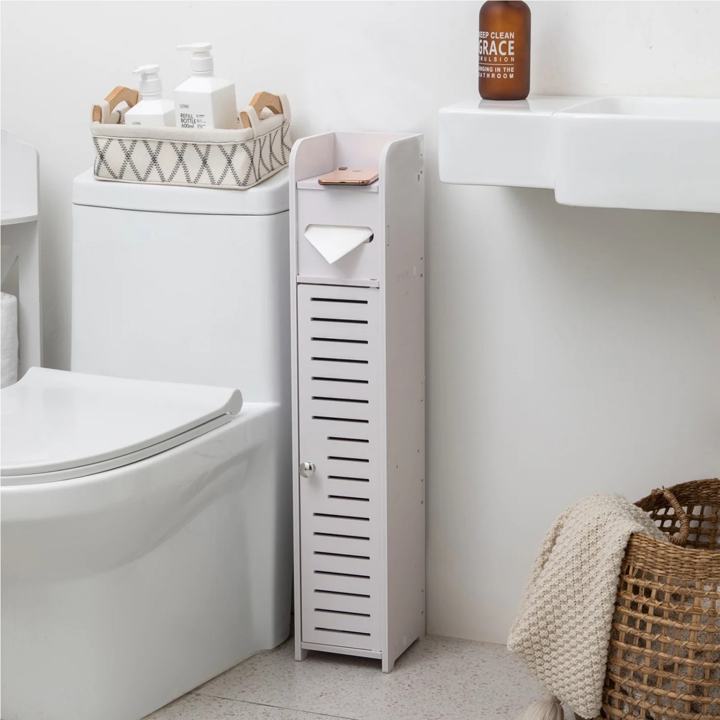 LunaLulinlk Toilet Paper Holder Stand,Small Bathroom Storage Cabinet for Toilet Paper Storage