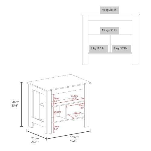 LunaLulinlk Taupe and White Kitchen Island with Open Storage