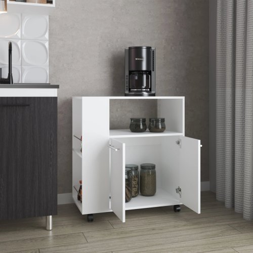 LunaLulinlk White Kitchen Cart with Microwave Shelf and Open Storage