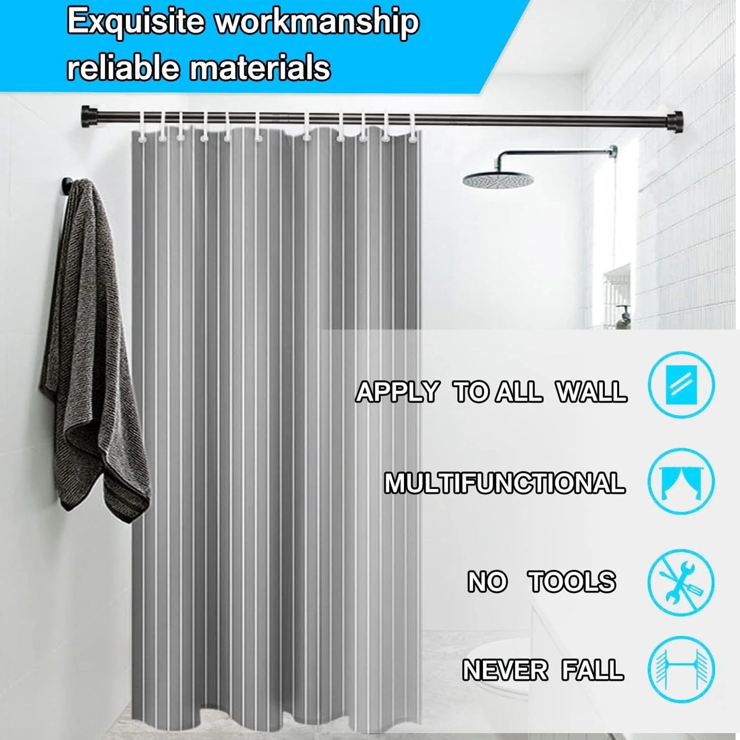 LunaLulinlk Swivel Shower Curtain Rod 31-50 inches Adjustable Matte Black Spring Tension Shower Rod