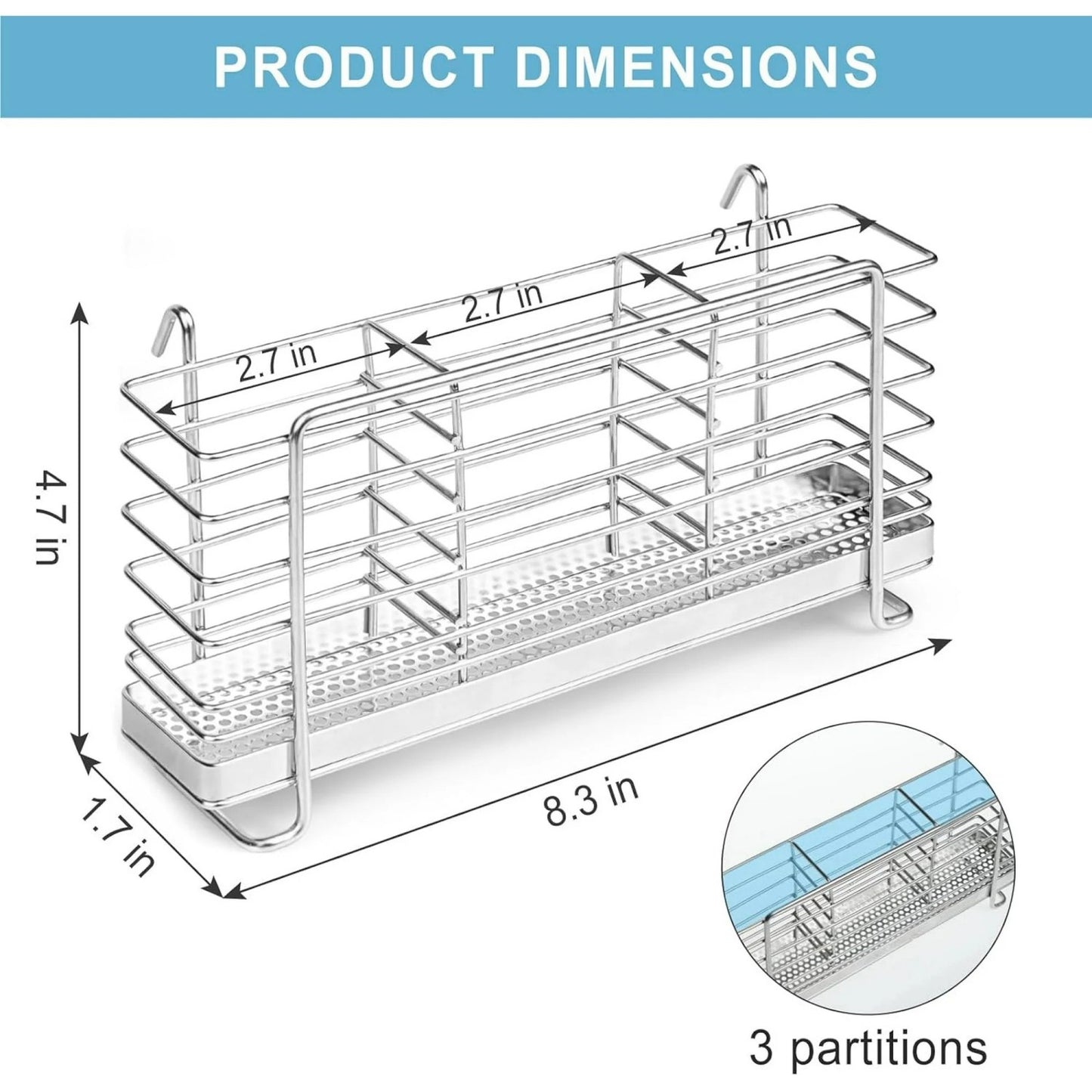 LunaLulinlk Utensil Holder, Stainless Steel Kitchen Utensil Drying Rack with 3 Compartments