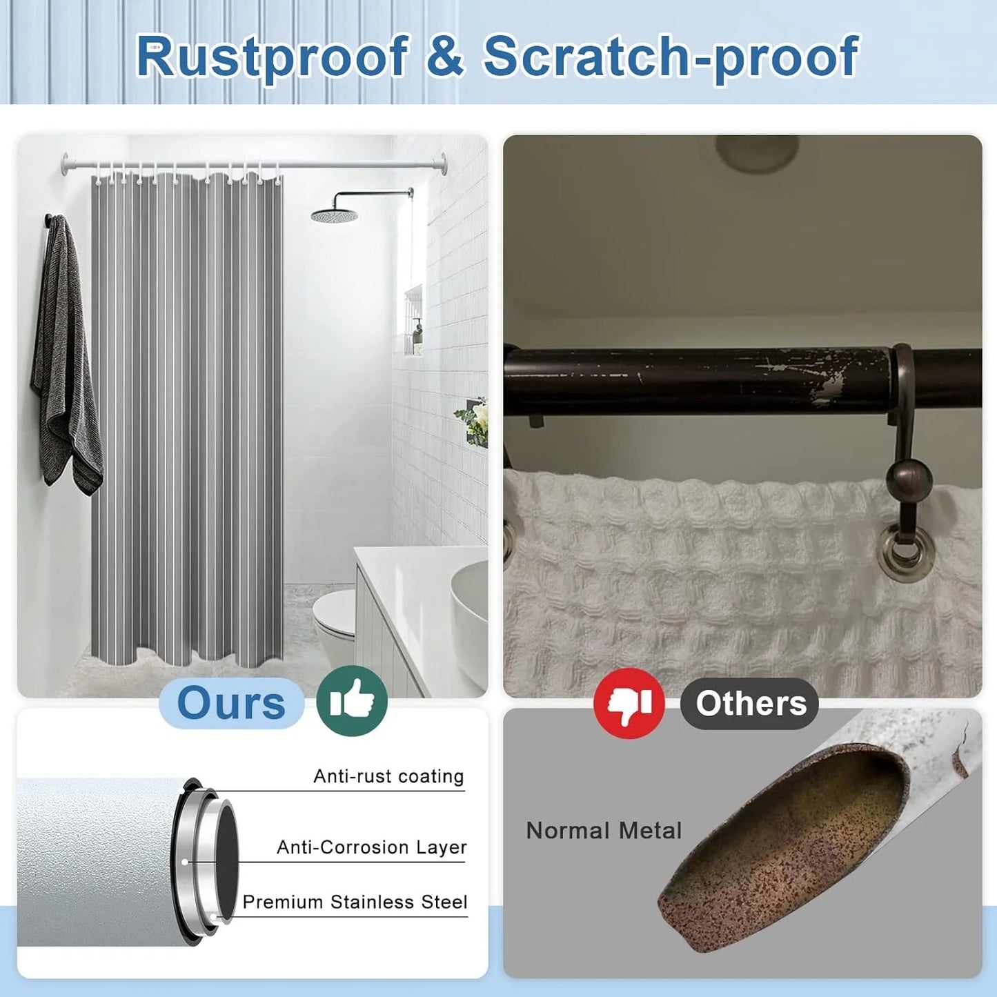 LunaLulinlk Shower Curtain Rod, Adjustable Shower Curtain Rods 29-94 Inches, Heavy Duty White Shower Rods for Bathroom