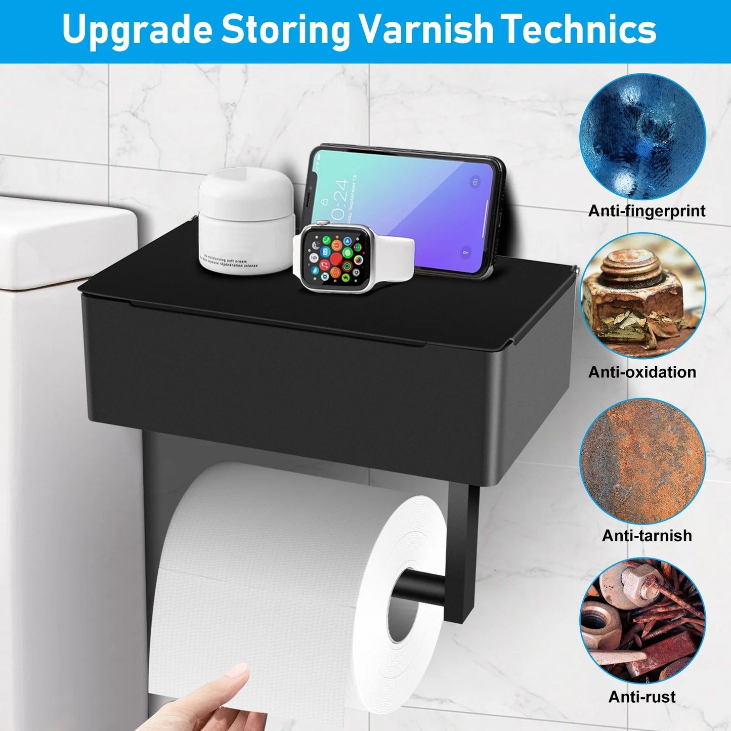 LunaLulinlk Toilet Paper Holder, Toilet Paper Holder with Shelf and Storage,Flushable Wet Wipes Dispenser for Bathroom