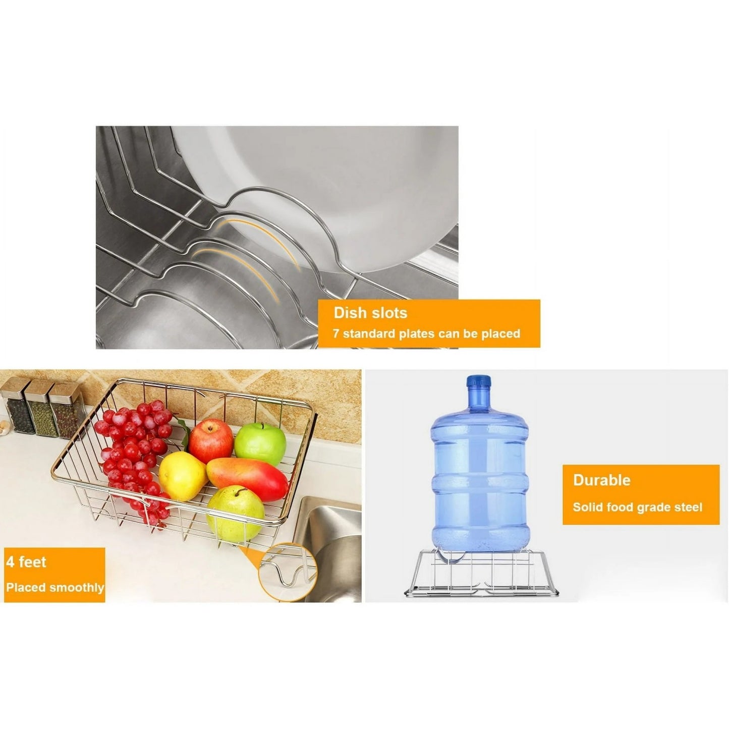 LunaLulinlk Stainless Steel Dish Drainer Plate Rack, Extendable Dish Drying Rack Basket for Fruits Vegetables Pots Bowls Plates and Kitchen Utensils