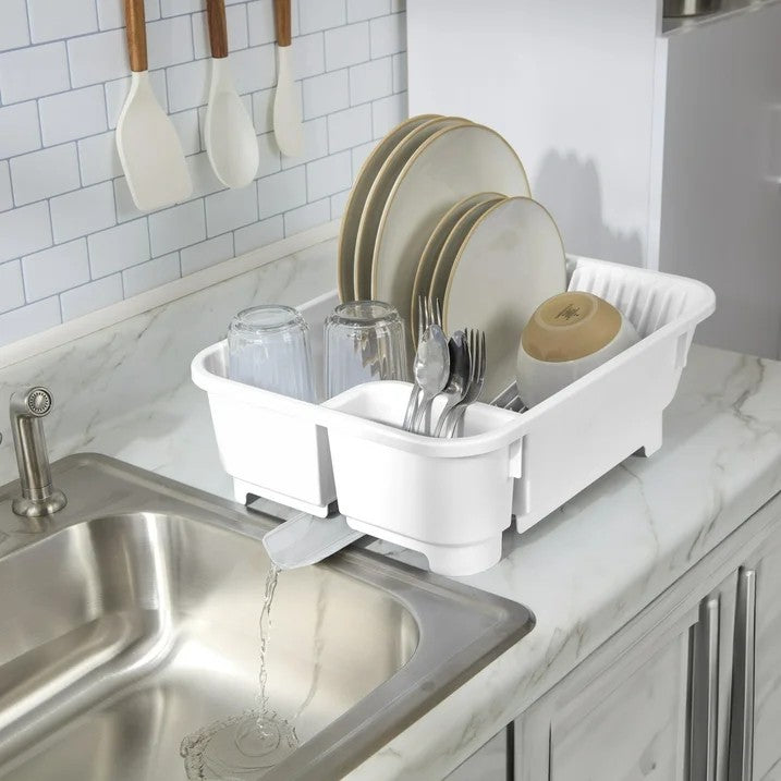 LunaLulinlk Sink Set, Space-efficient, Self-Draining with Retractable Spout, White