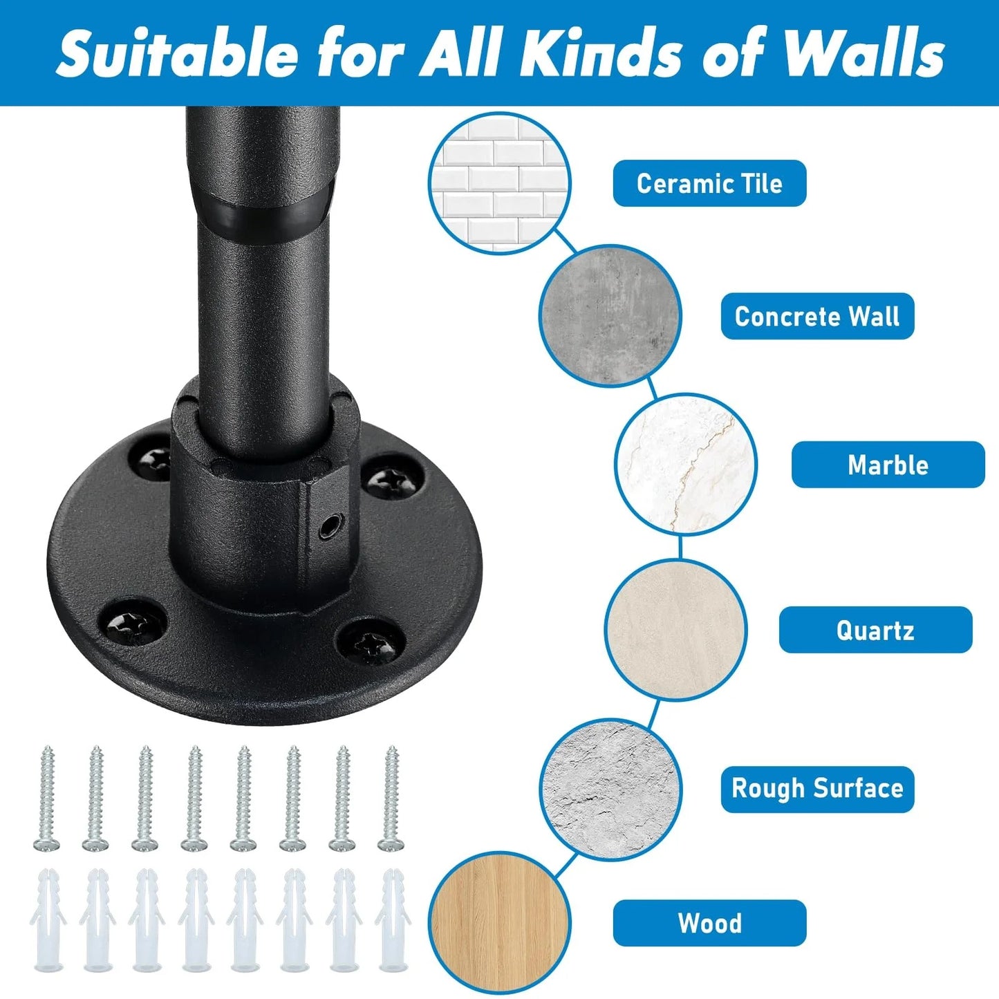 LunaLulinlk Shower Curtain Rod, Adjustable Shower Curtain Rods 29-78'', Heavy Duty Black Shower Rods for Bathroom, Closet, Windows