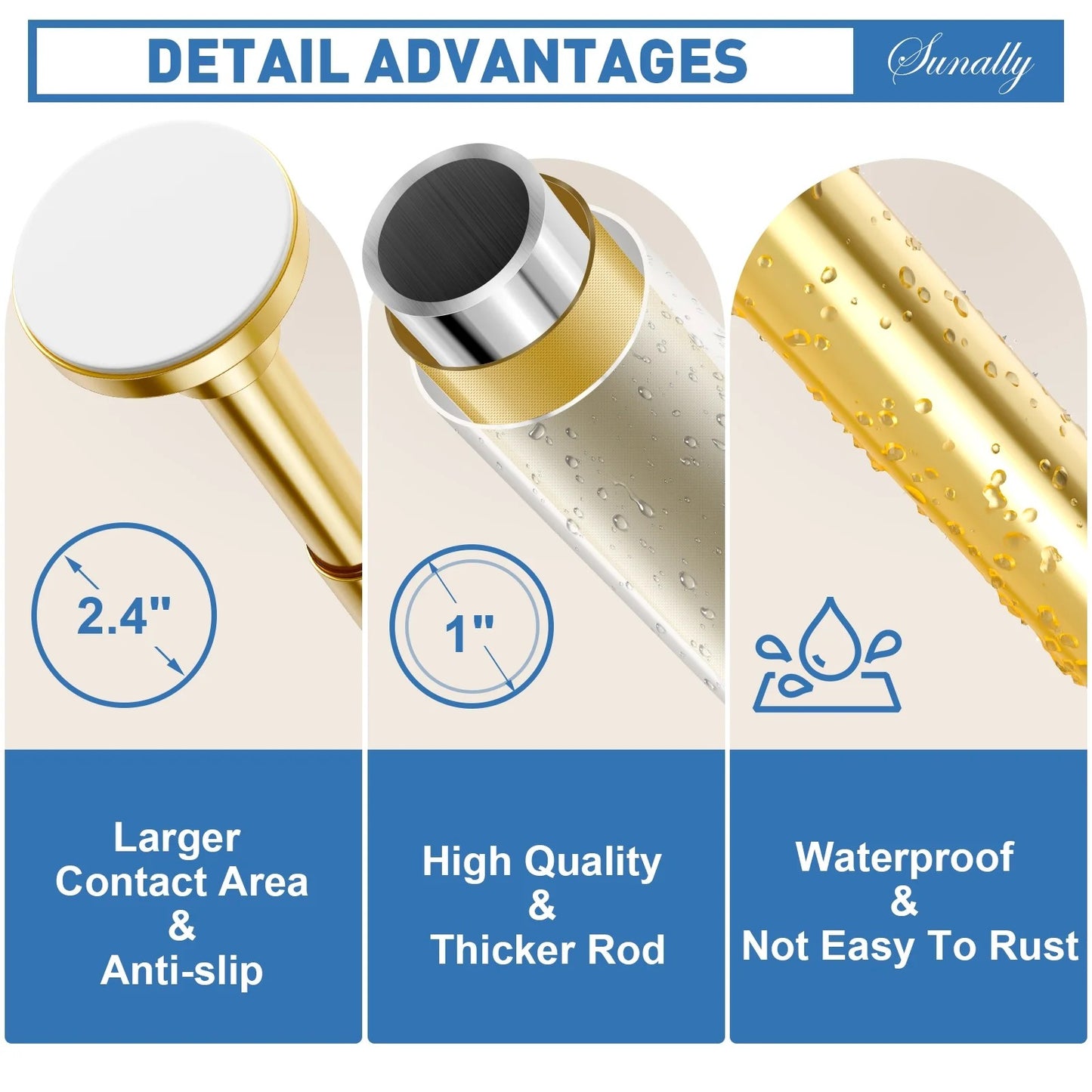 LunaLulinlk Shower Curtain Rod, Adjustable 32-75 Inch Spring Tension Shower Rods for Bathroom or Window