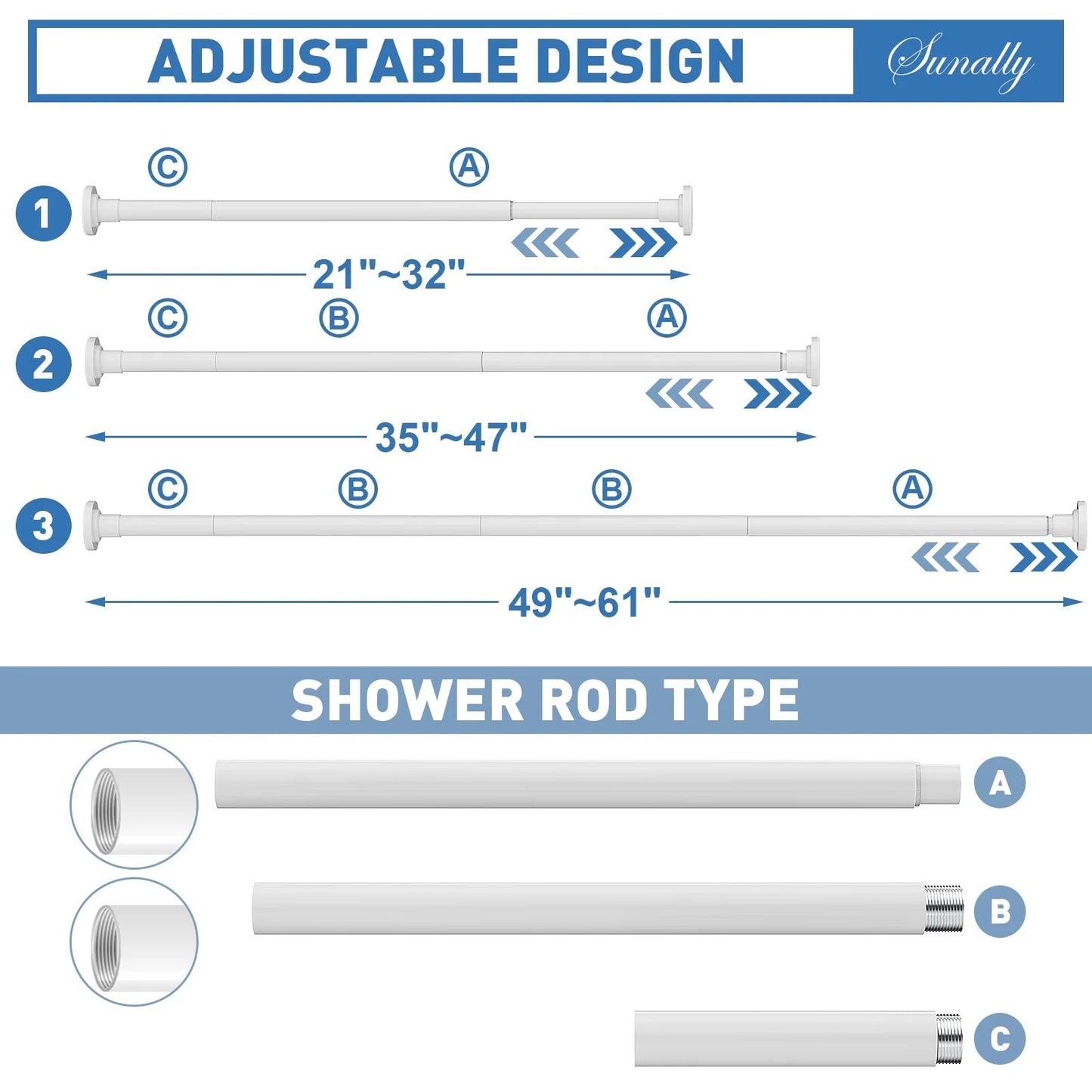LunaLulinlk Shower Curtain Rod, Adjustable 32-75 Inch Spring Tension Shower Rods for Bathroom or Window