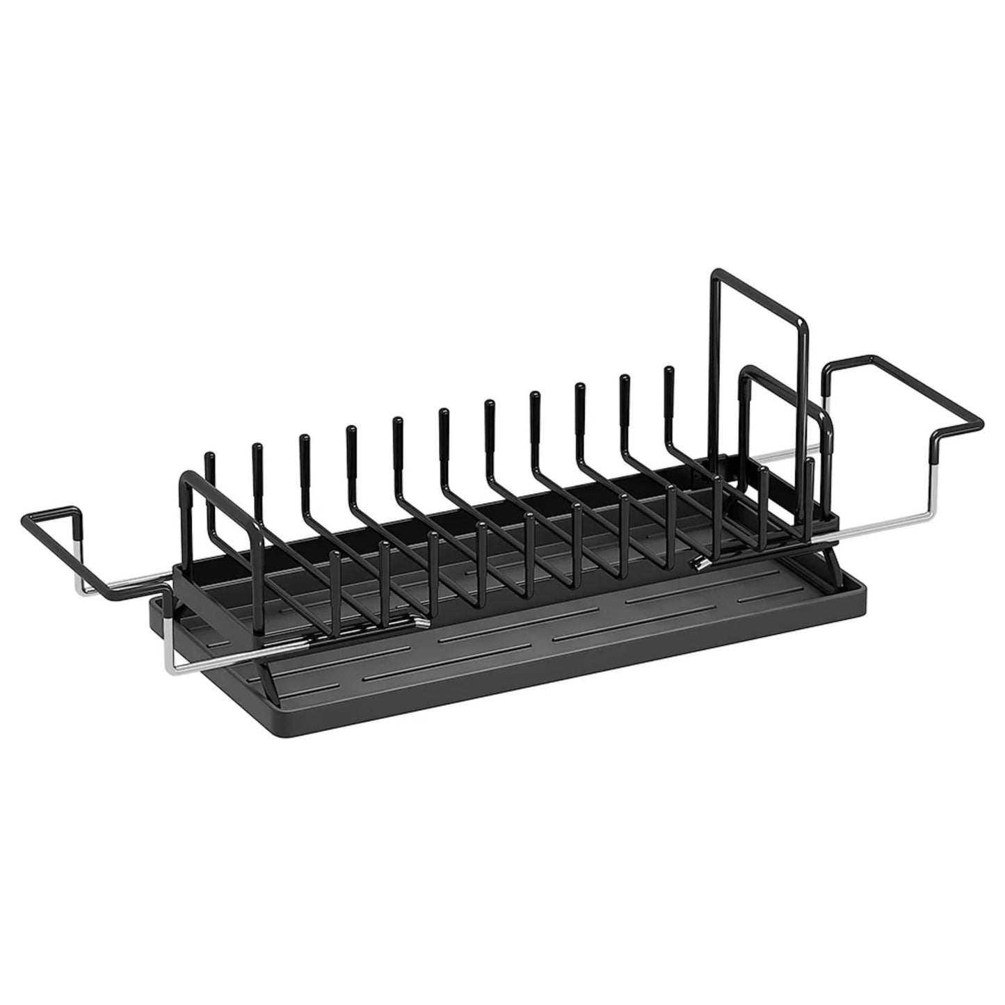 LunaLulinlk Sink Dish Drying Rack, Expandable Small Dish Rack Over Sink with Silicone Drying Tray, Black