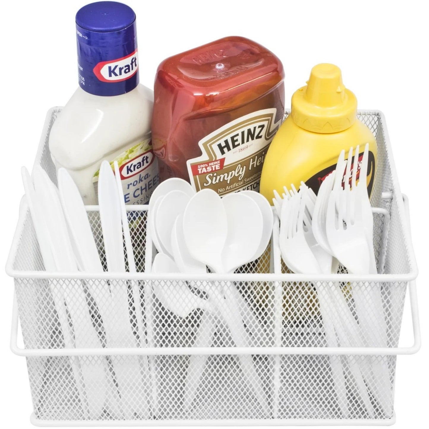 LunaLulinlk Utensil Caddy Silverware, Napkin Holder and Condiment Organizer, Multi-Purpose Steel Mesh Caddy
