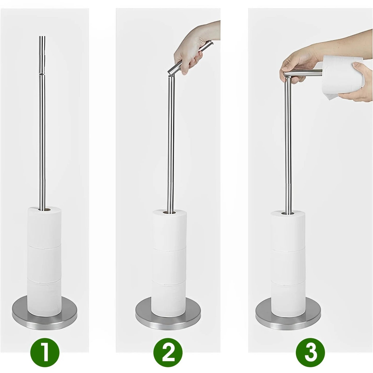 LunaLulinlk Toilet Paper Holder Freestanding Stainless Steel Foldable,Dispenser for Store Spare Toilet Paper for Bathroom, Washroom,Silver