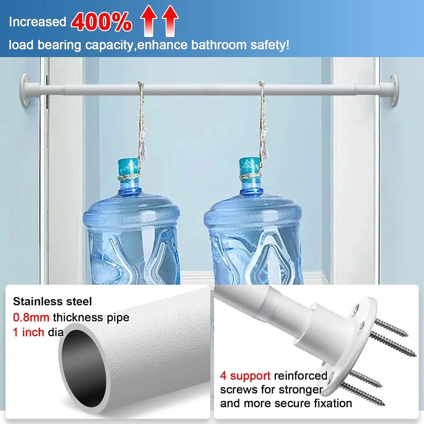 LunaLulinlk Shower Curtain Rod, Adjustable Shower Curtain Rods 29-94 Inches, Heavy Duty White Shower Rods for Bathroom