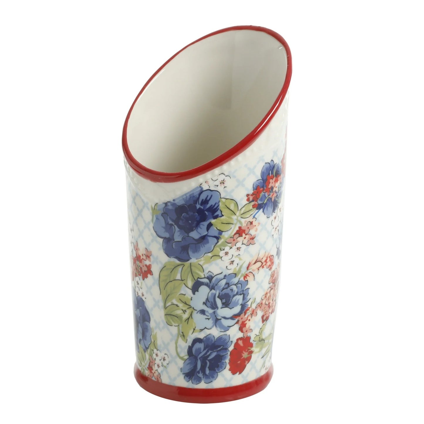 LunaLulinlk Woman Floral Medley 3-Compartment Ceramic Utensil Holder