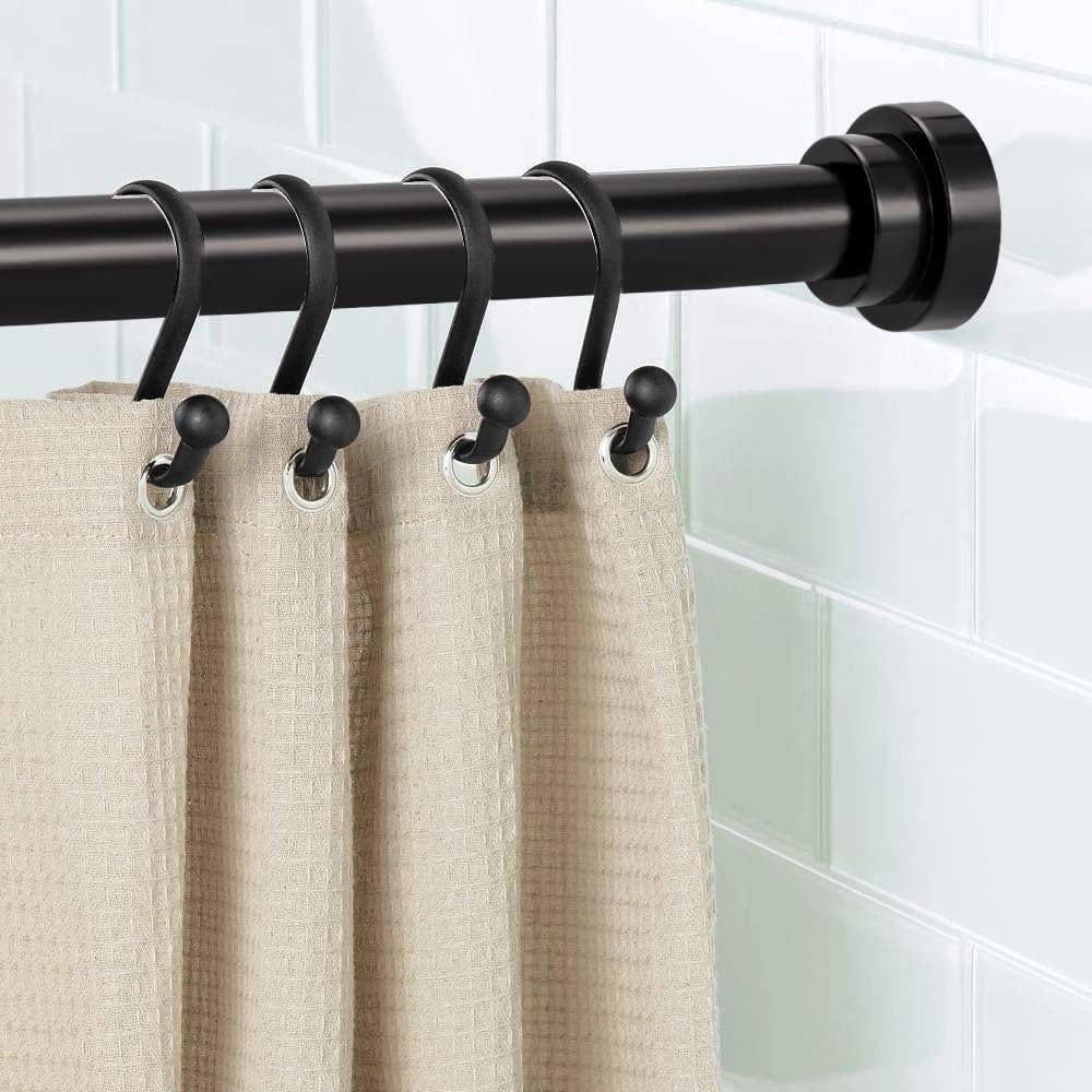 LunaLulinlk Swivel Shower Curtain Rod 44-74 inches Adjustable Matte Black Spring Tension Shower Rod