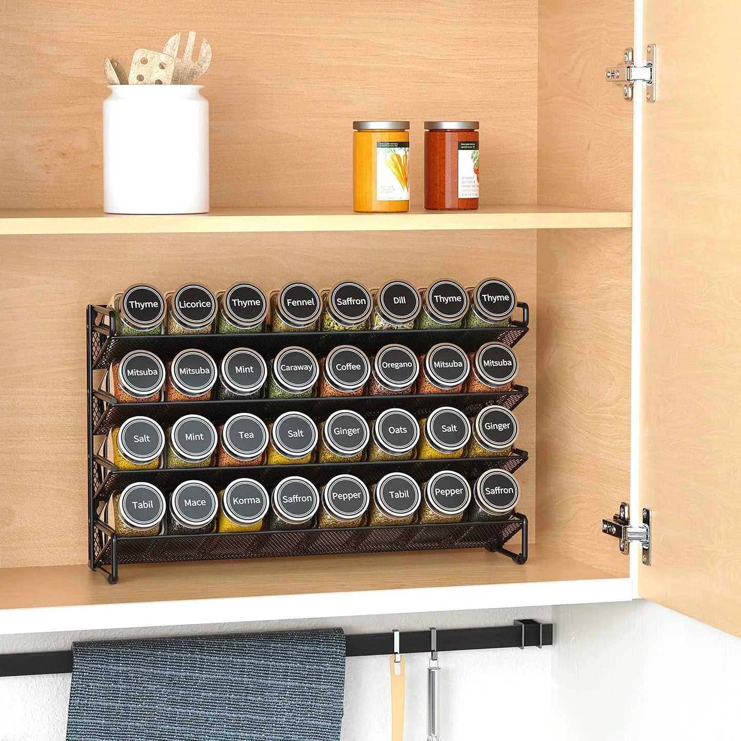 LunaLulinlk Spice Rack Organizer with 36 Jars, 4.4"D x 17.2"W x 10.8"H, Black
