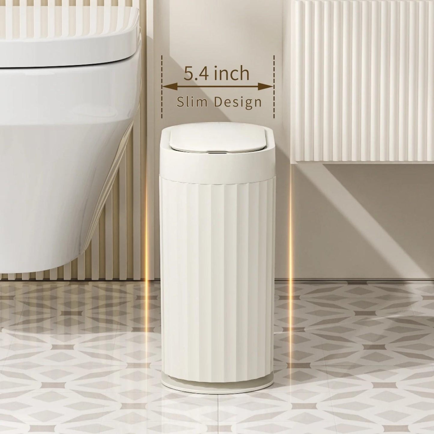 LunaLulinlk Small Trash Can Automatic Touch Less Garbage Bin with Lid, 2 Gallon Plastic Slim Waste Basket Electric Motion Sensor Cream White