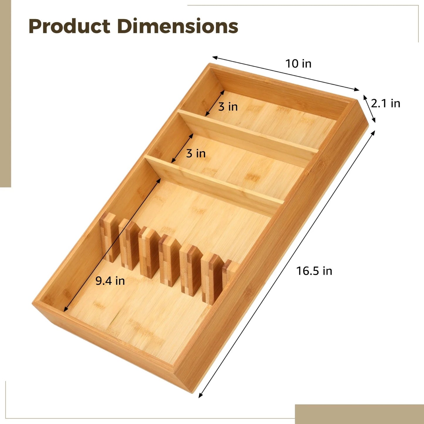 LunaLulinlk Wooden Tableware Drawer Organizer, Multi-Compartment Kitchen Drawer Utensil Tray Flatware Storage, Versatile Drawer Organizer