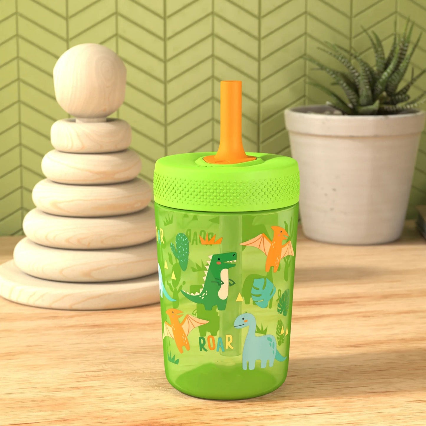 LunaLulinlk Tumbler, Soft Straw Tumbler for Toddlers, 12oz, Leak-Proof, Easy to Hold, Dinosaur