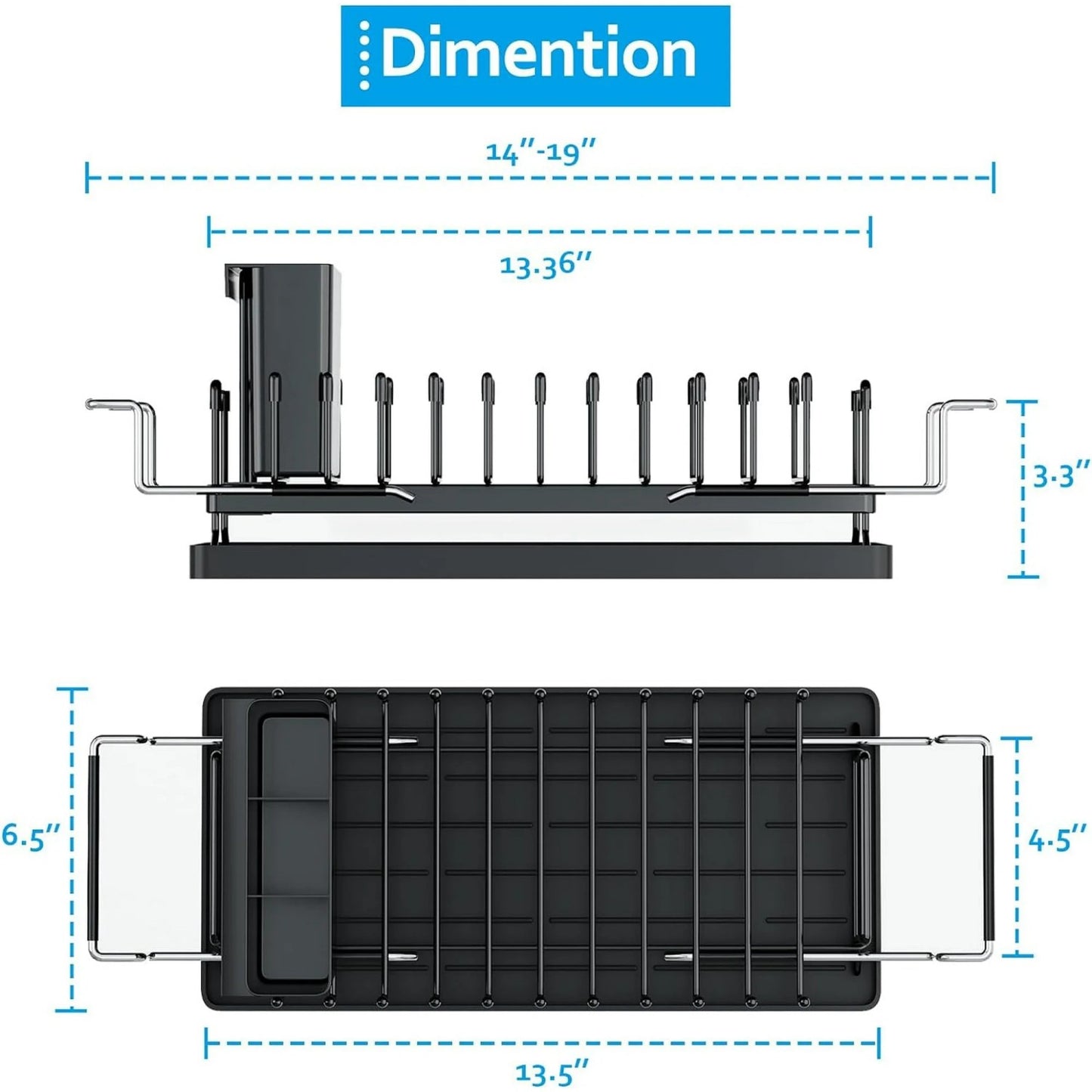 LunaLulinlk Sink Dish Drying Rack, Expandable Small Dish Rack Over Sink with Silicone Drying Tray, Black
