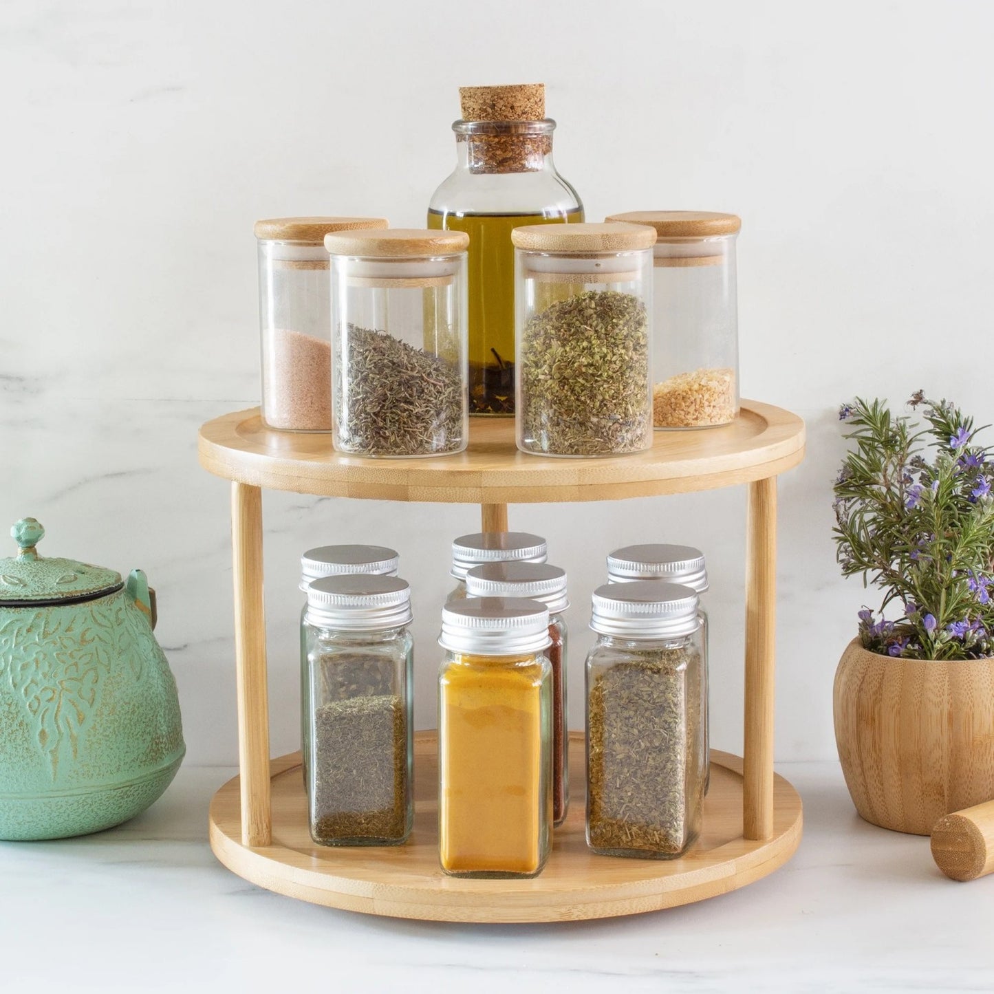 LunaLulinlk Two-Tier Bamboo 10" Lazy Susan Turntable for Cabinets, Countertop, Panty or Table
