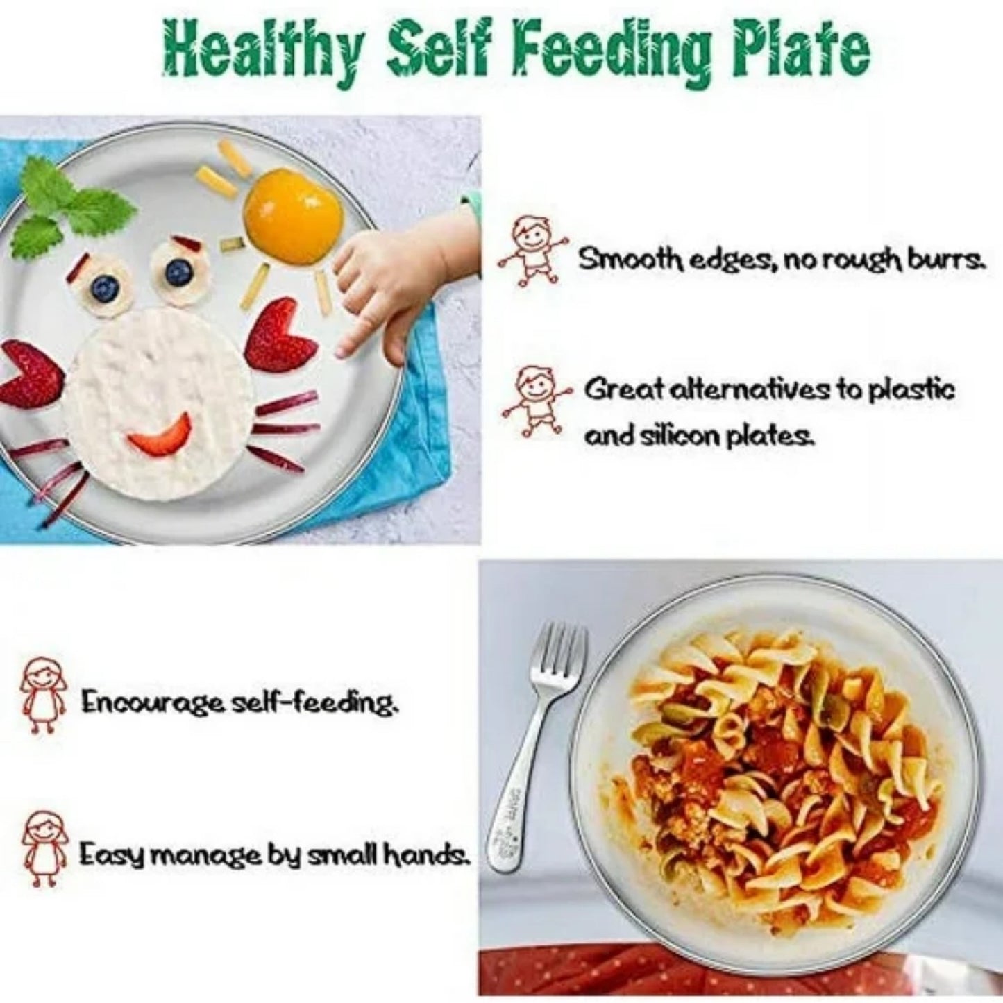 LunaLulinlk Stainless Steel Plates Set of 2, 8-inch Metal Dinner Plates for Kids Toddlers Healthy & Non-toxic, Shatterproof & Dishwasher Safe