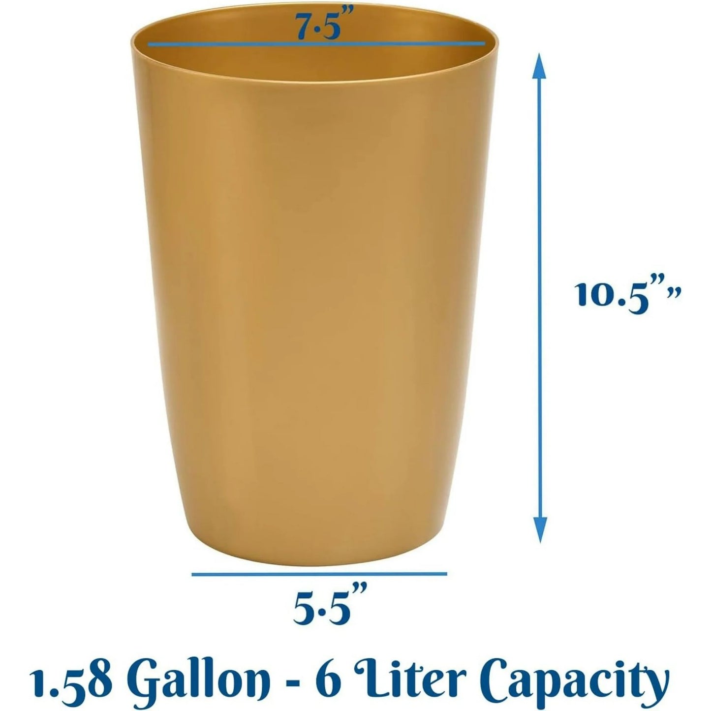 LunaLulinlk Small Trash Can with Open Top for Compact and Tight Spaces – 1.58 gal Capacity, Soft Brass