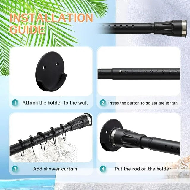 LunaLulinlk Tension Shower Curtain Rod, 42-87 inch Adjustable Shower Curtain Rod No Drilling for Bathroom Closet, Black