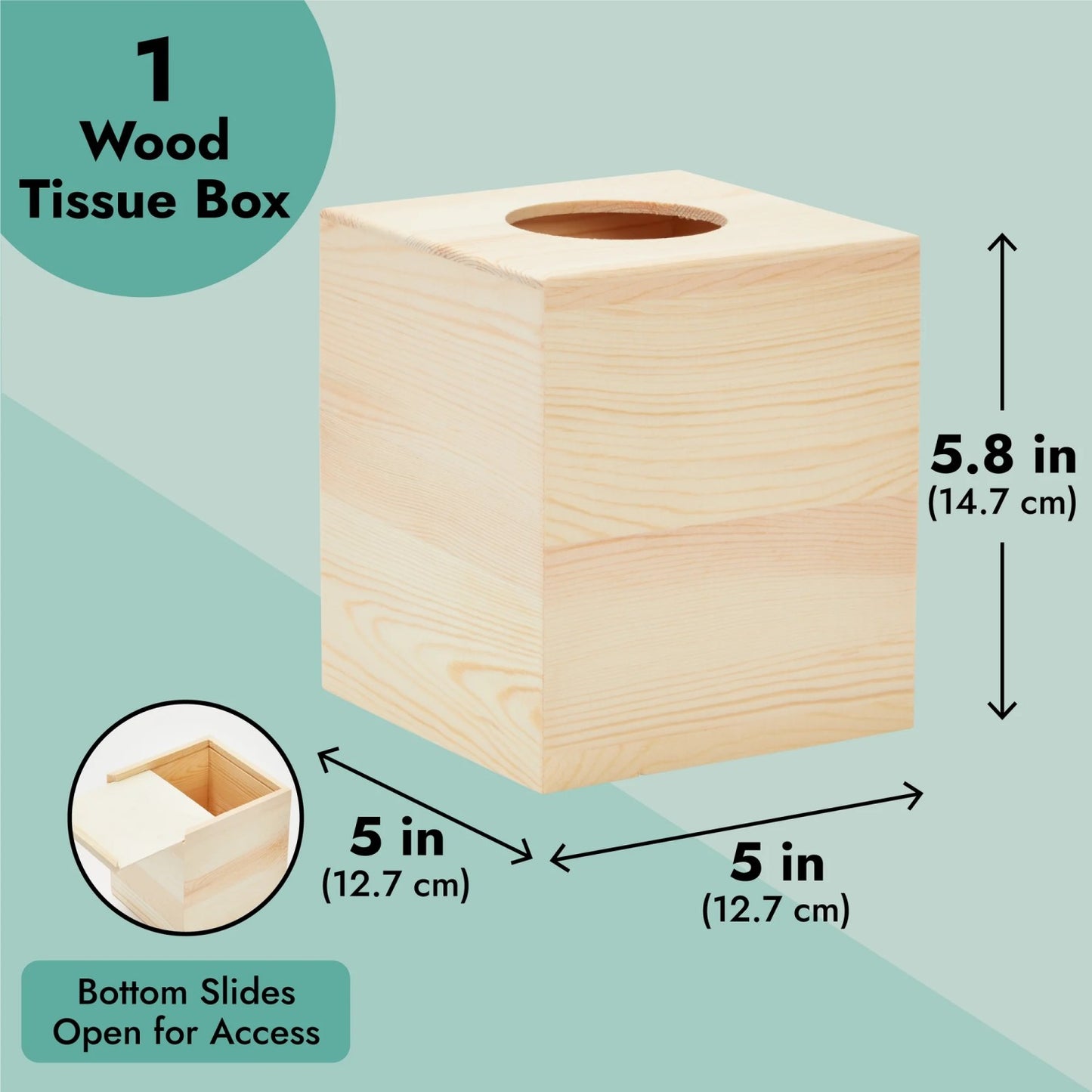 LunaLulinlk Unfinished Wood Tissue Box Cover for DIY Custom Design, Square Wooden Tissue Cover Holder with Slide Out Bottom 5.8 in